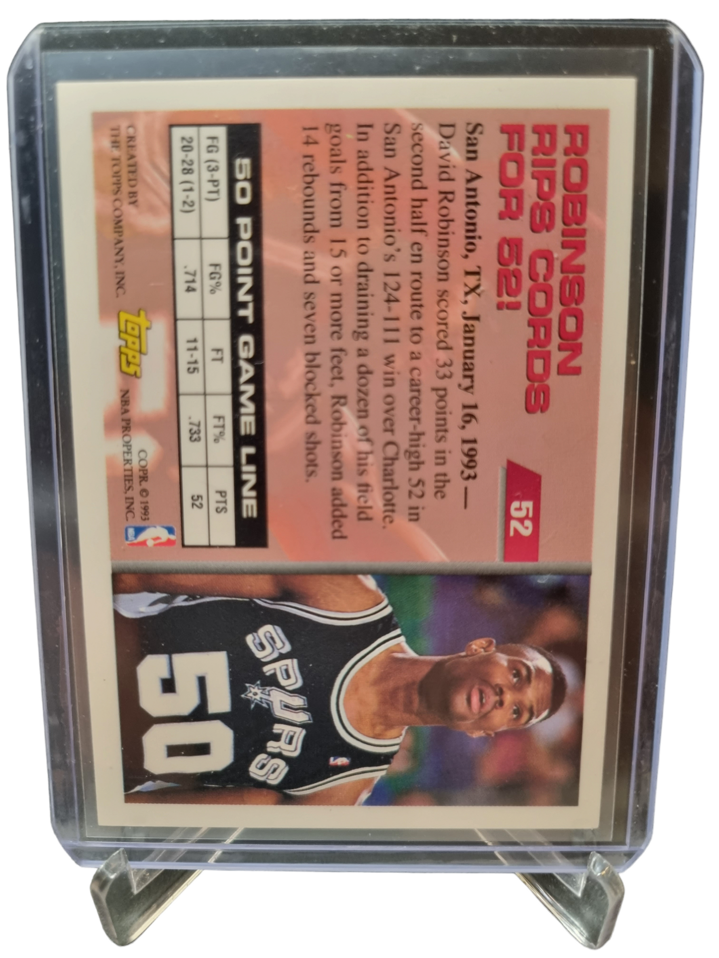 1993 Topps #52 David Robinson 50 Point Club