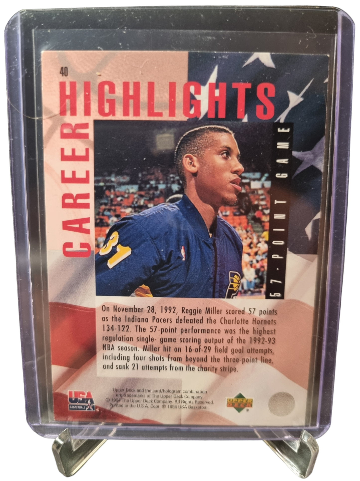 1994 Upper Deck #40 Reggie Miller USA Basketball 57 Point Game