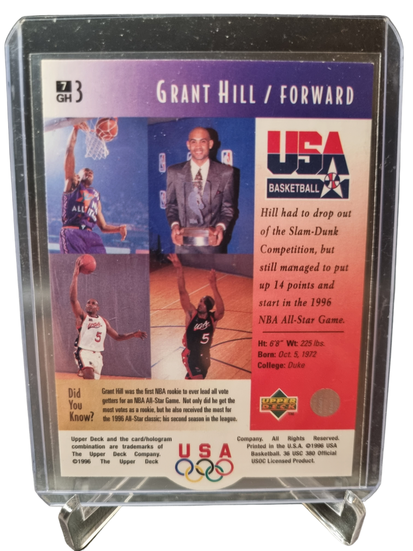 1996 Upper Deck #3 Grant Hill USA Basketball NBA All-Star