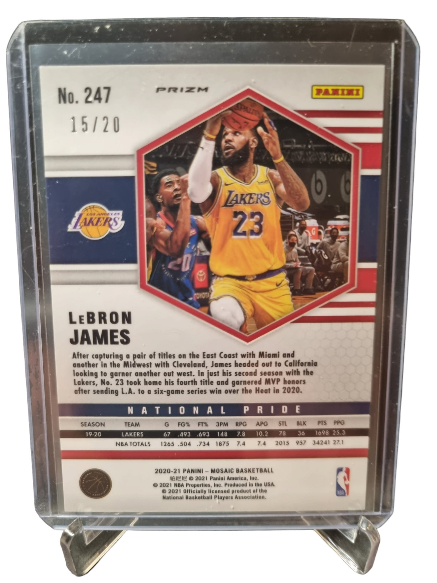 2020-21 Panini Mosaic #247 Lebron James National Pride Pink Disco Prizm 15/20