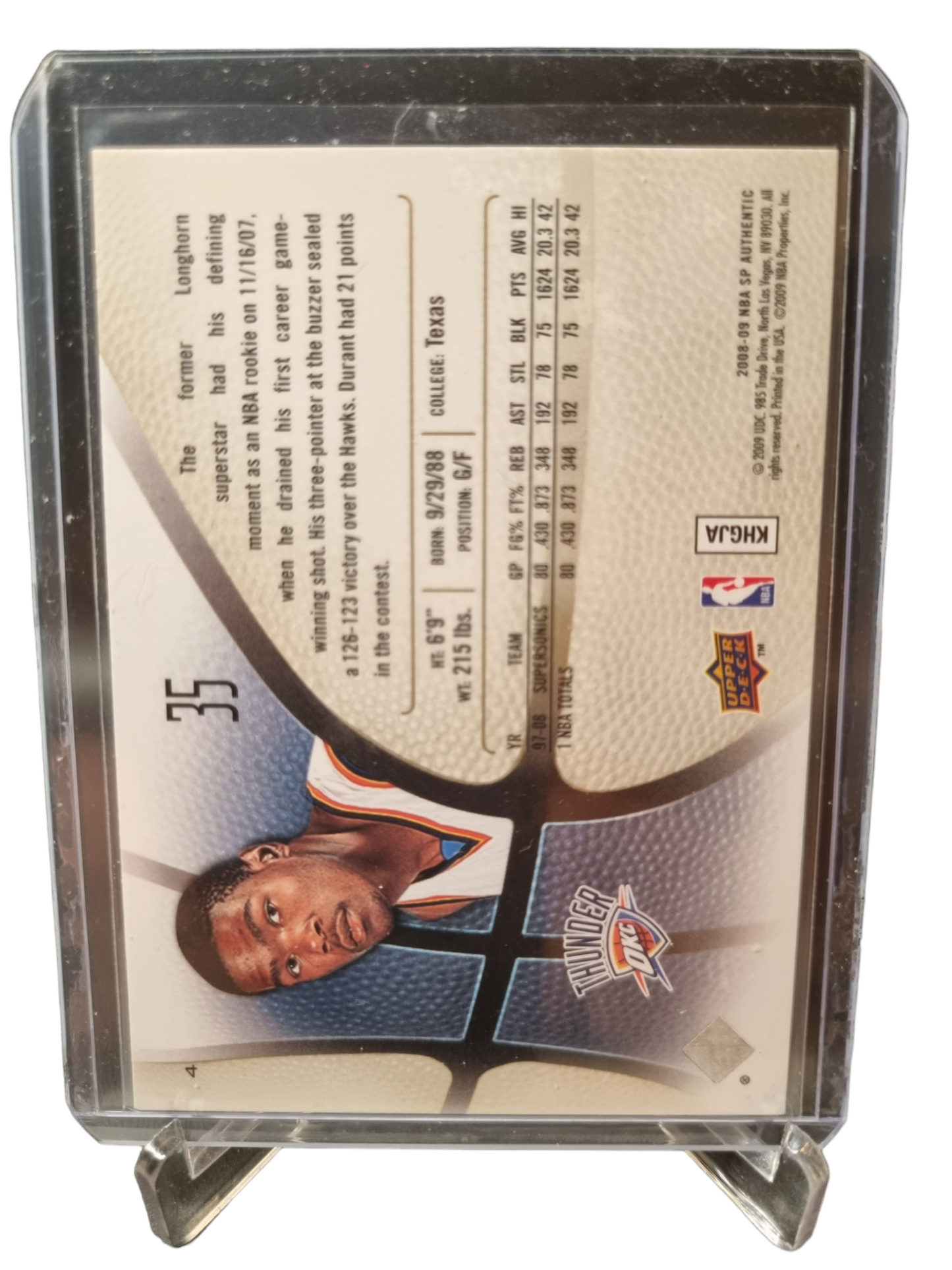 2008-09 Upper Deck #4 Kevin Durant 2nd Year SP Authentic