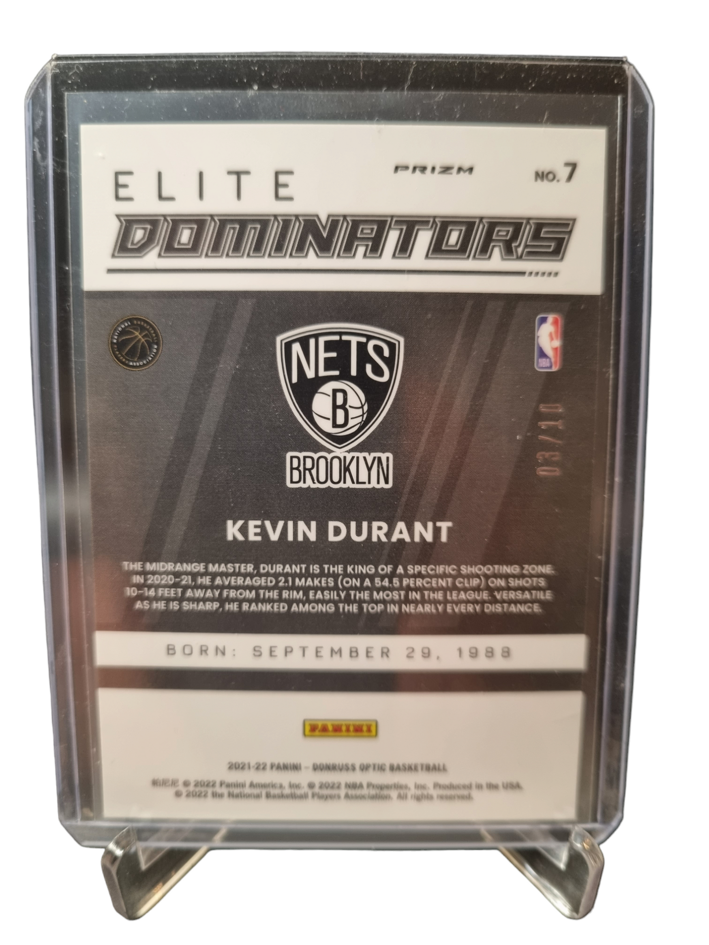 2021-22 Panini Donruss Optic #7 Kevin Durant Elite Dominators Gold 03/10