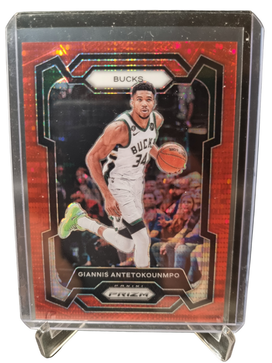 2023-24 Panini Prizm #103 Giannis Antetokounmpo Red Seismic Prizm 065/299