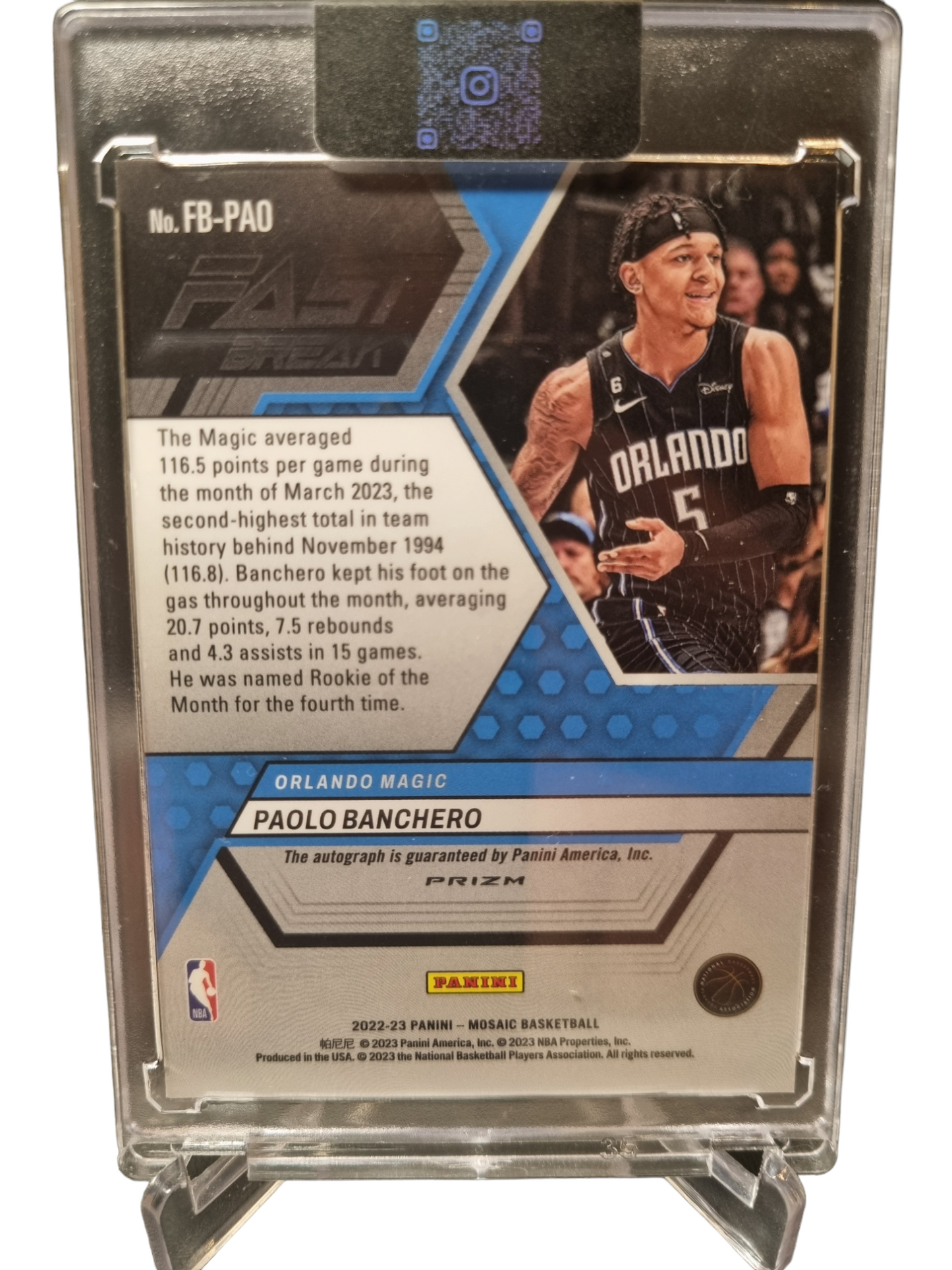 2022-23 Panini Mosaic #FB-PAO Paolo Banchero Rookie Card Autograph Fast Break