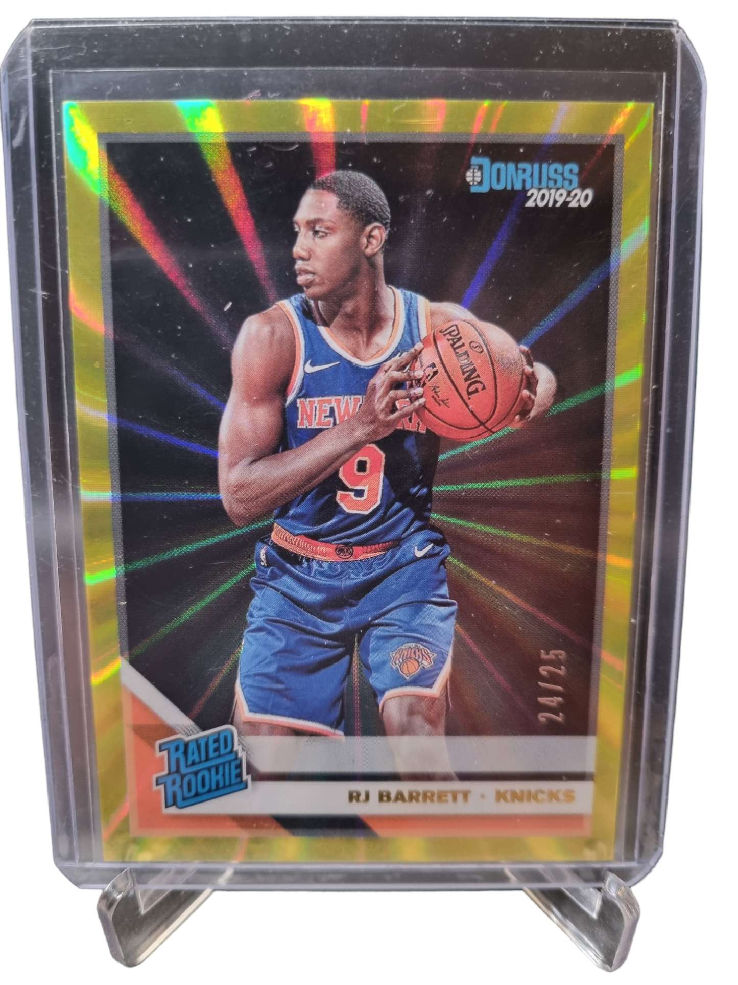 2019-20 Panini Donruss #203 RJ Barrett Rookie Card Yellow Laser Prizm 24/25