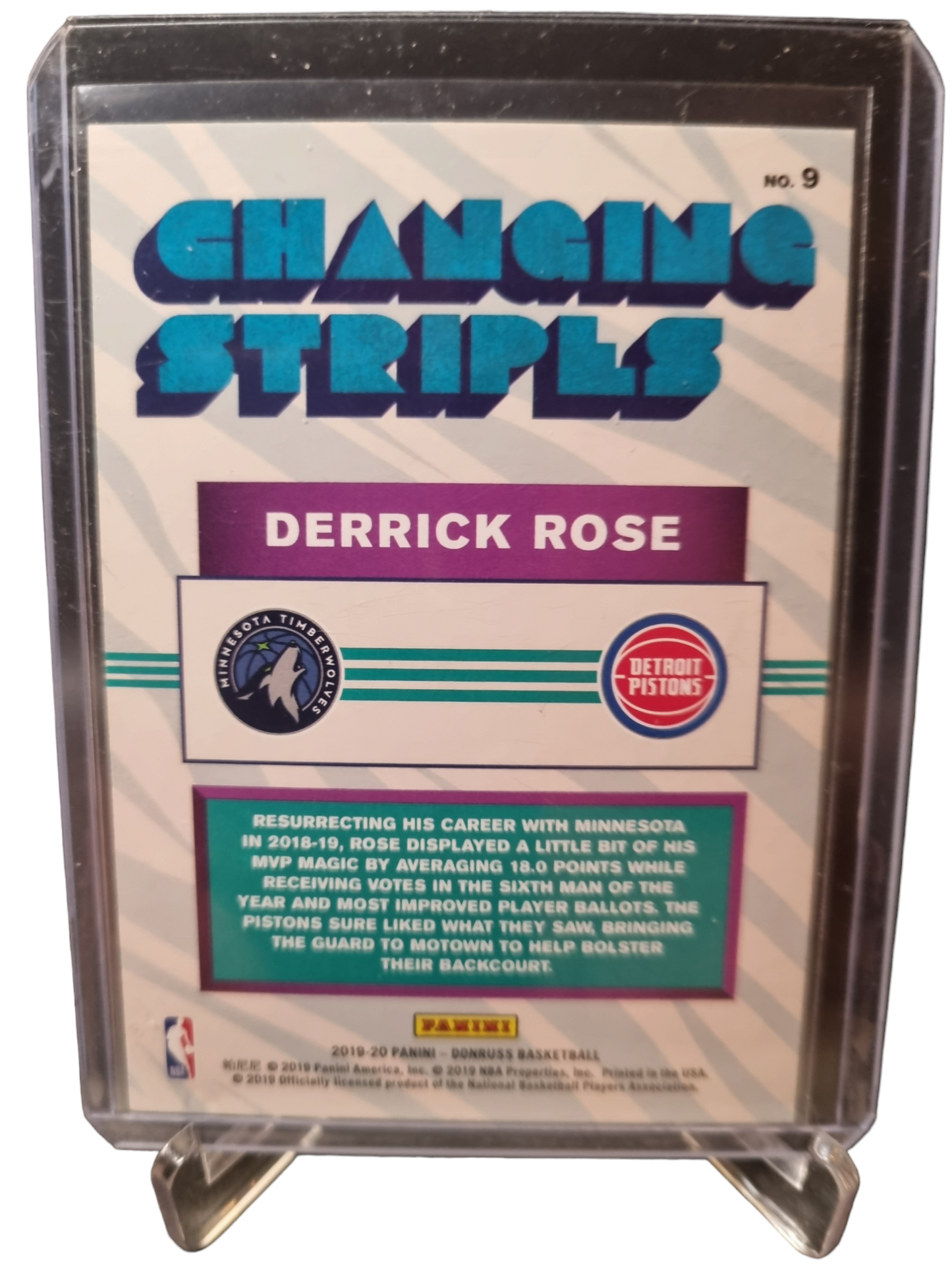 2019-20 Panini Donruss #9 Dereck Rose Changing Stripes Purple Laser Prizm 03/15