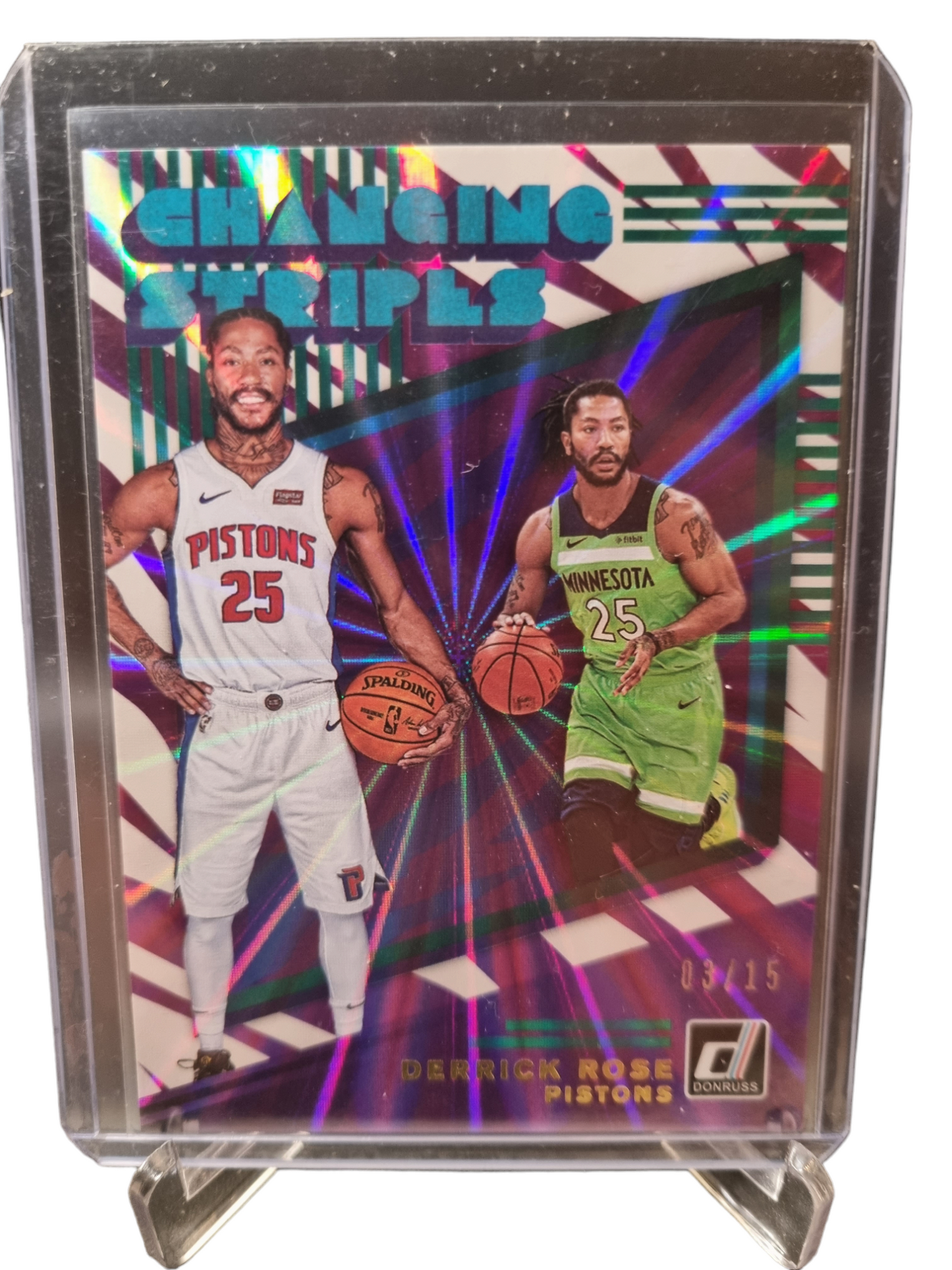 2019-20 Panini Donruss #9 Dereck Rose Changing Stripes Purple Laser Prizm 03/15