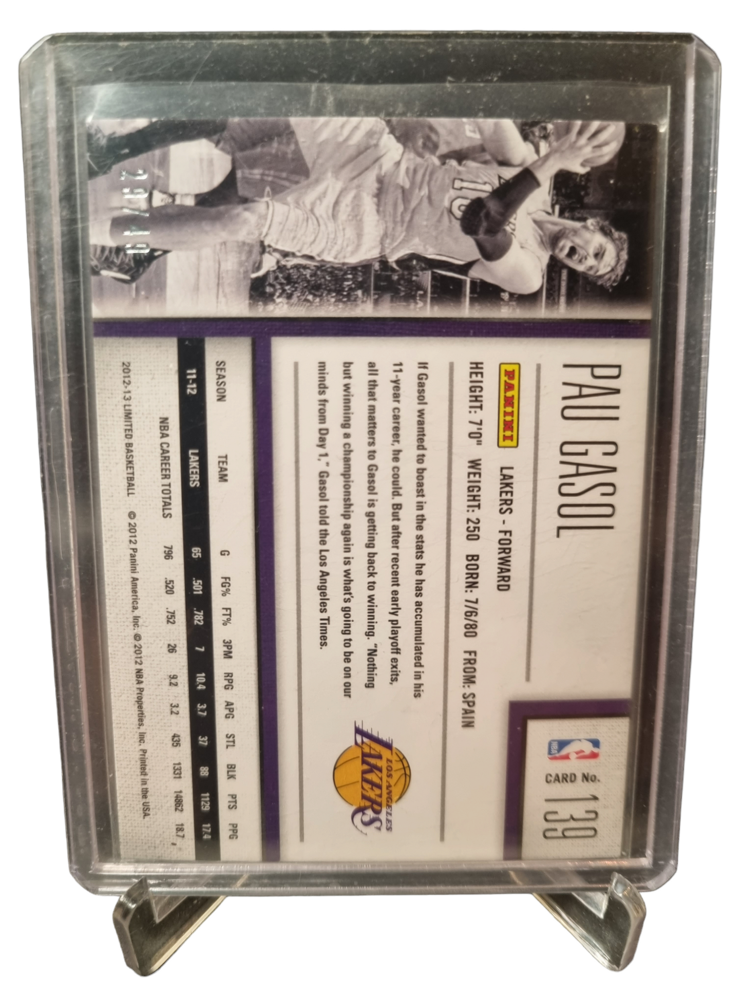 2012-13 Panini #139 Pau Gasol Spotlight Second Year 29/49