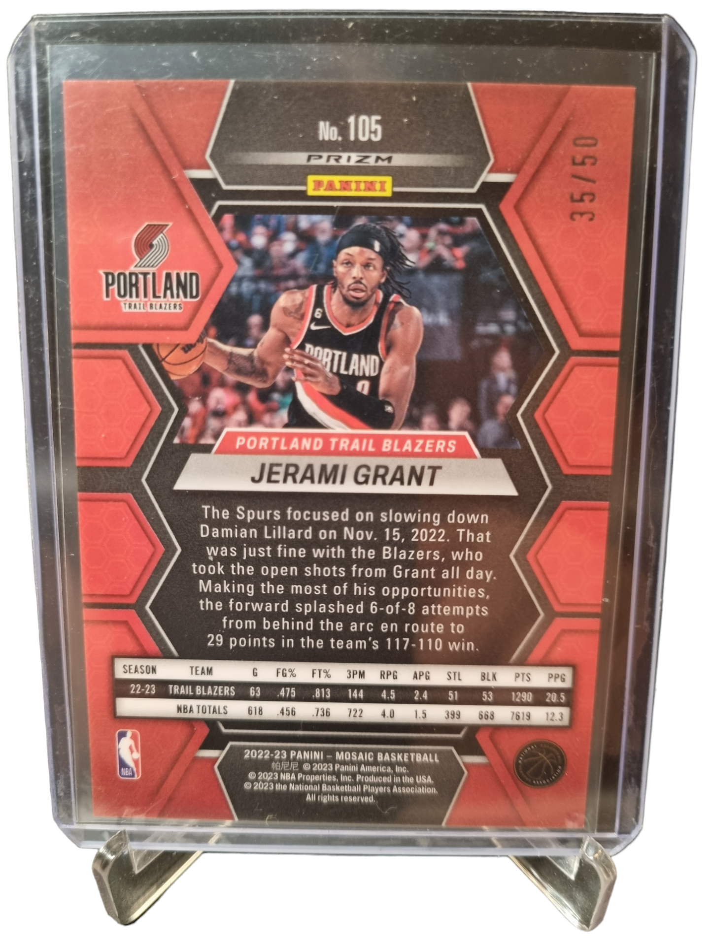 2022-23 Panini Mosaic #105 Jerami Grant Pink Fastbreak Prizm 35/50