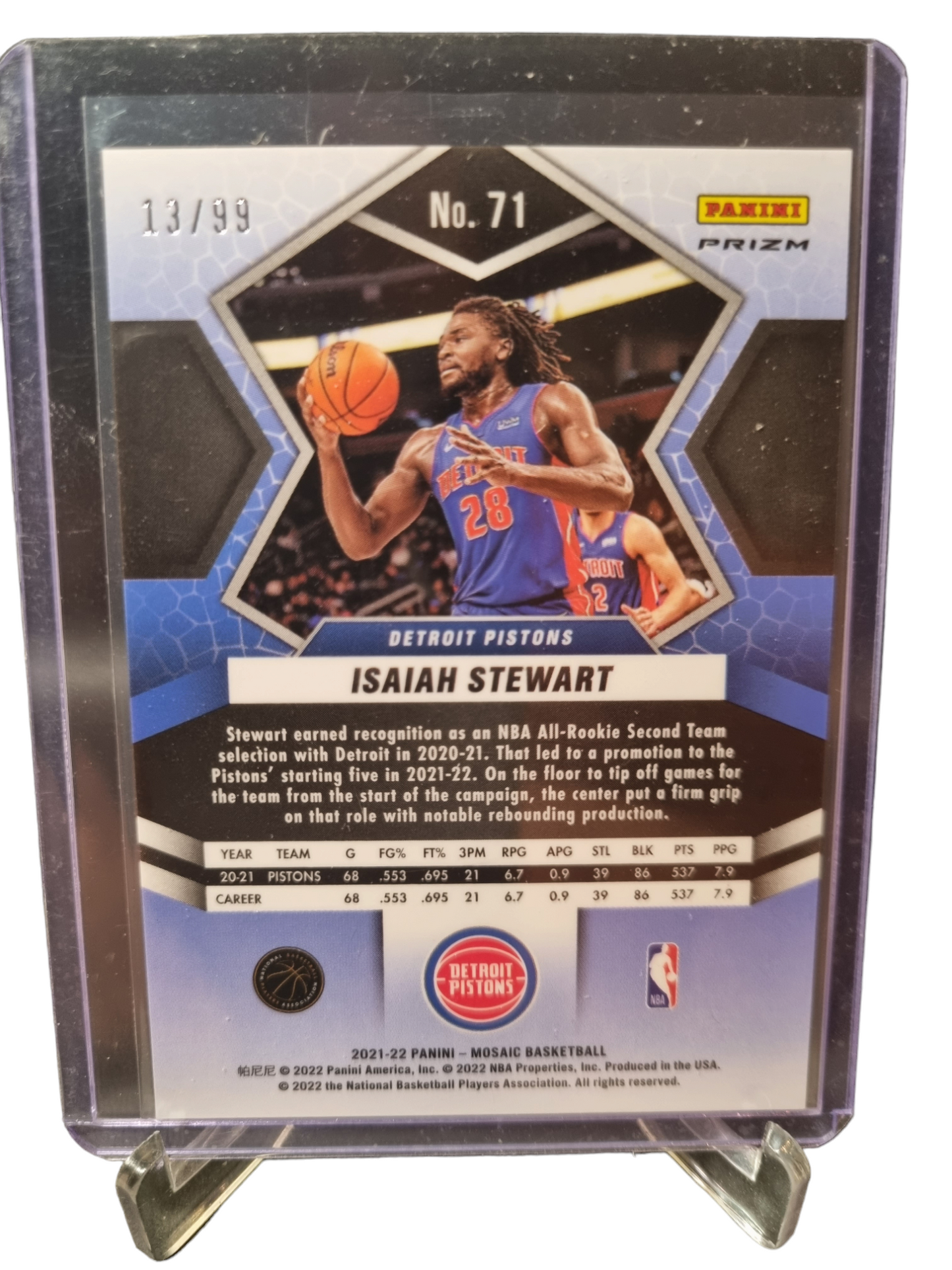 2022-23 Panini Mosaic #71 Isaiah Stewart Blue Mosaic Prizm 13/99