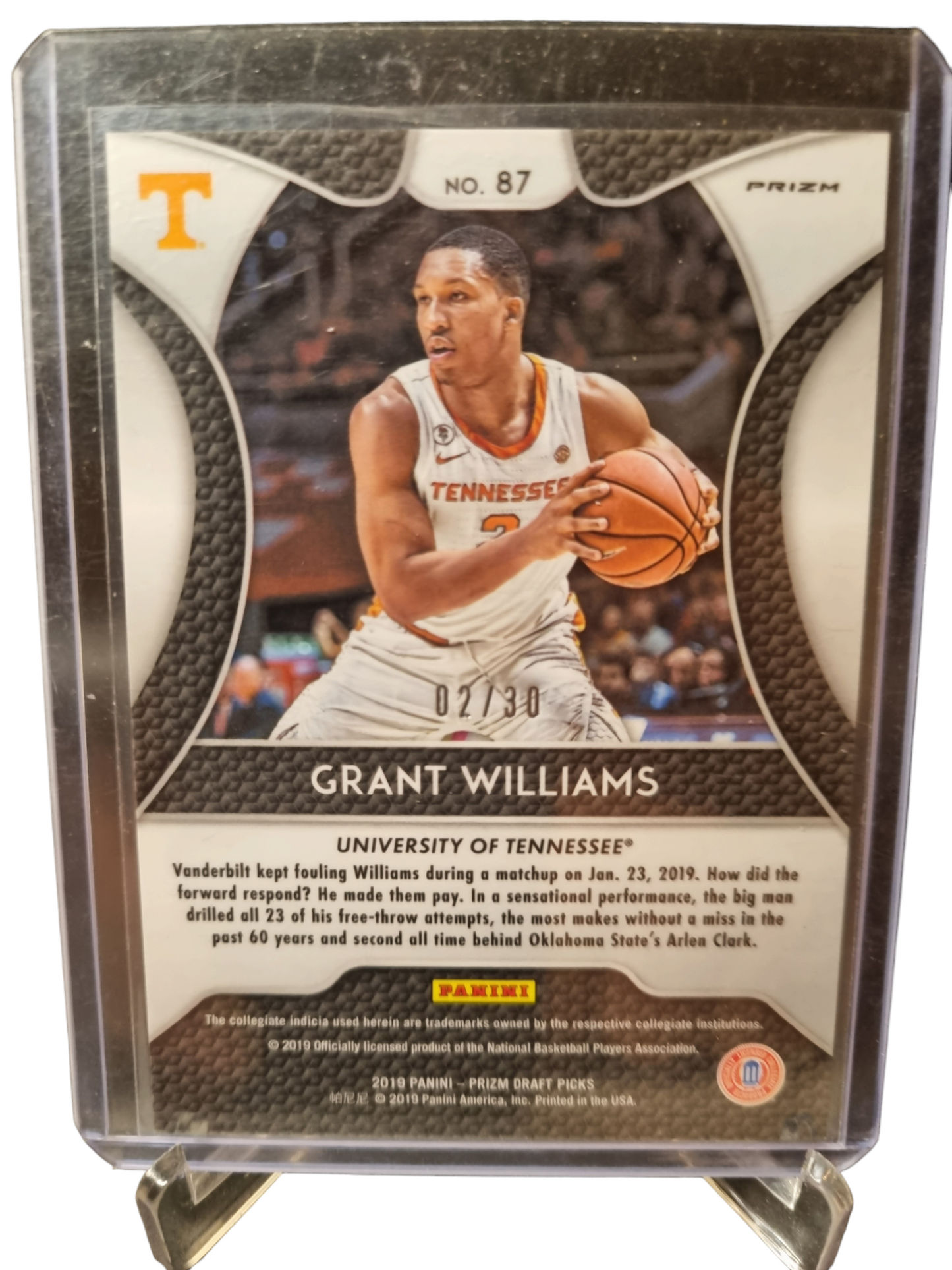 2019-20 Panini Prizm #87 Grant Williams Rookie Card Prizm Draft Picks 02/30