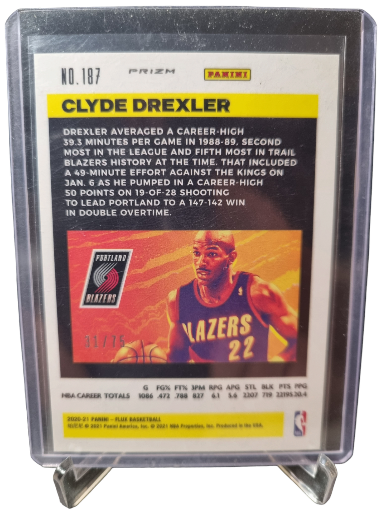 2020-21 Panini Flux #187 Clyde Drexler Purple Prizm 31/75