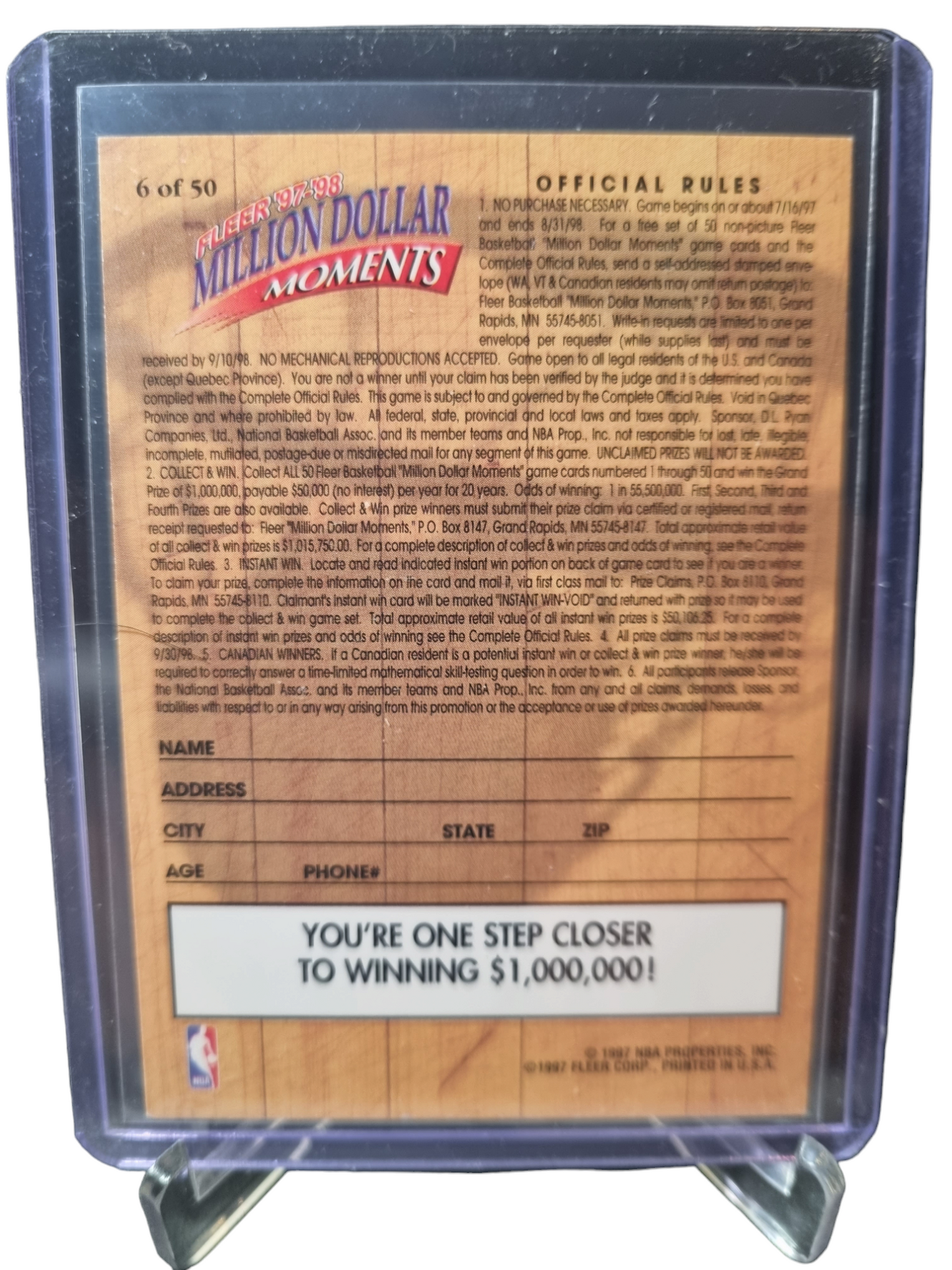 1997 Fleer #6 of 50 Clyde Drexler Million Dollar Moments