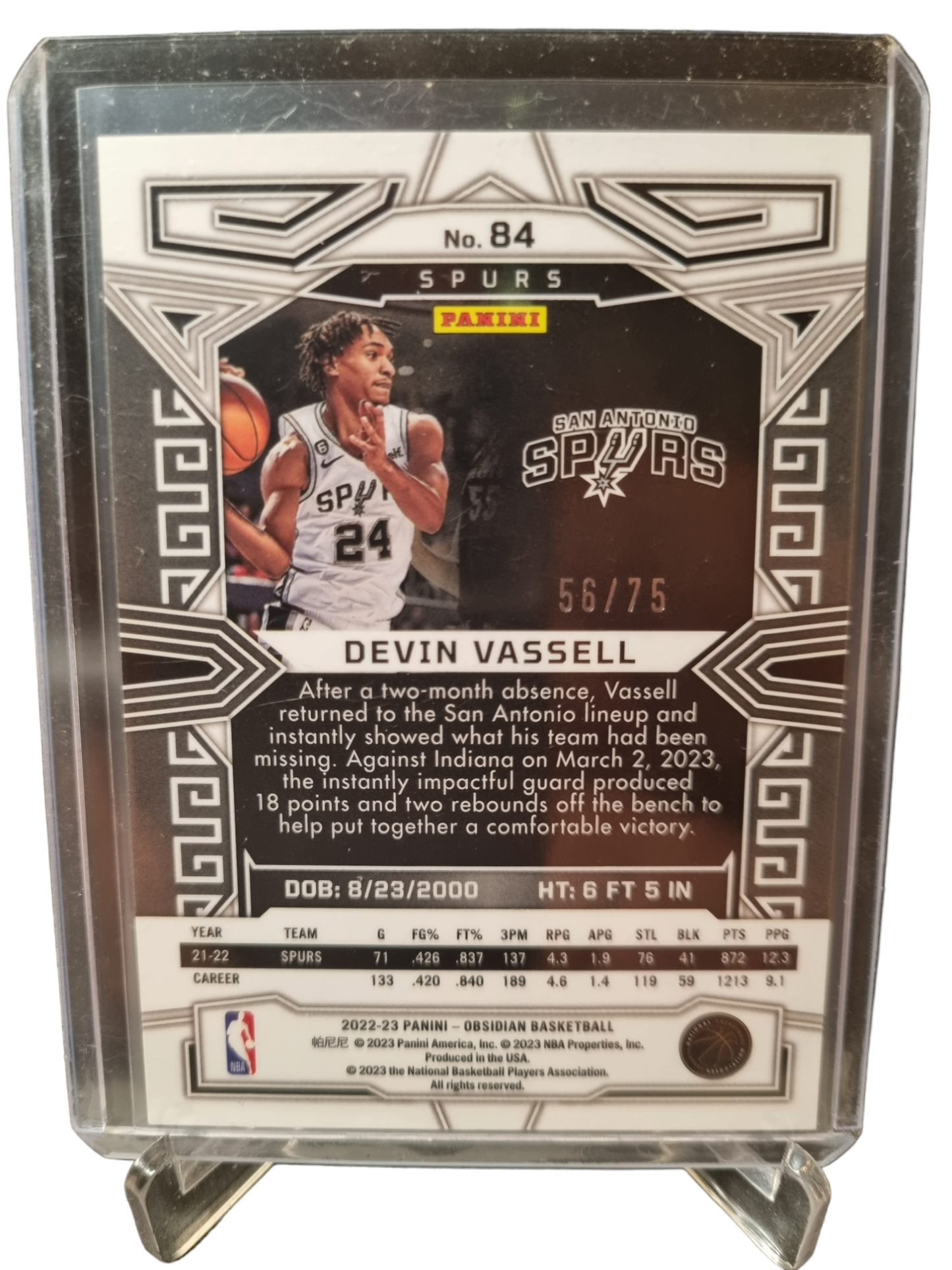 2022-23 Panini Obsidian #84 Devin Vassell Green Yellow Red Flood 56/75