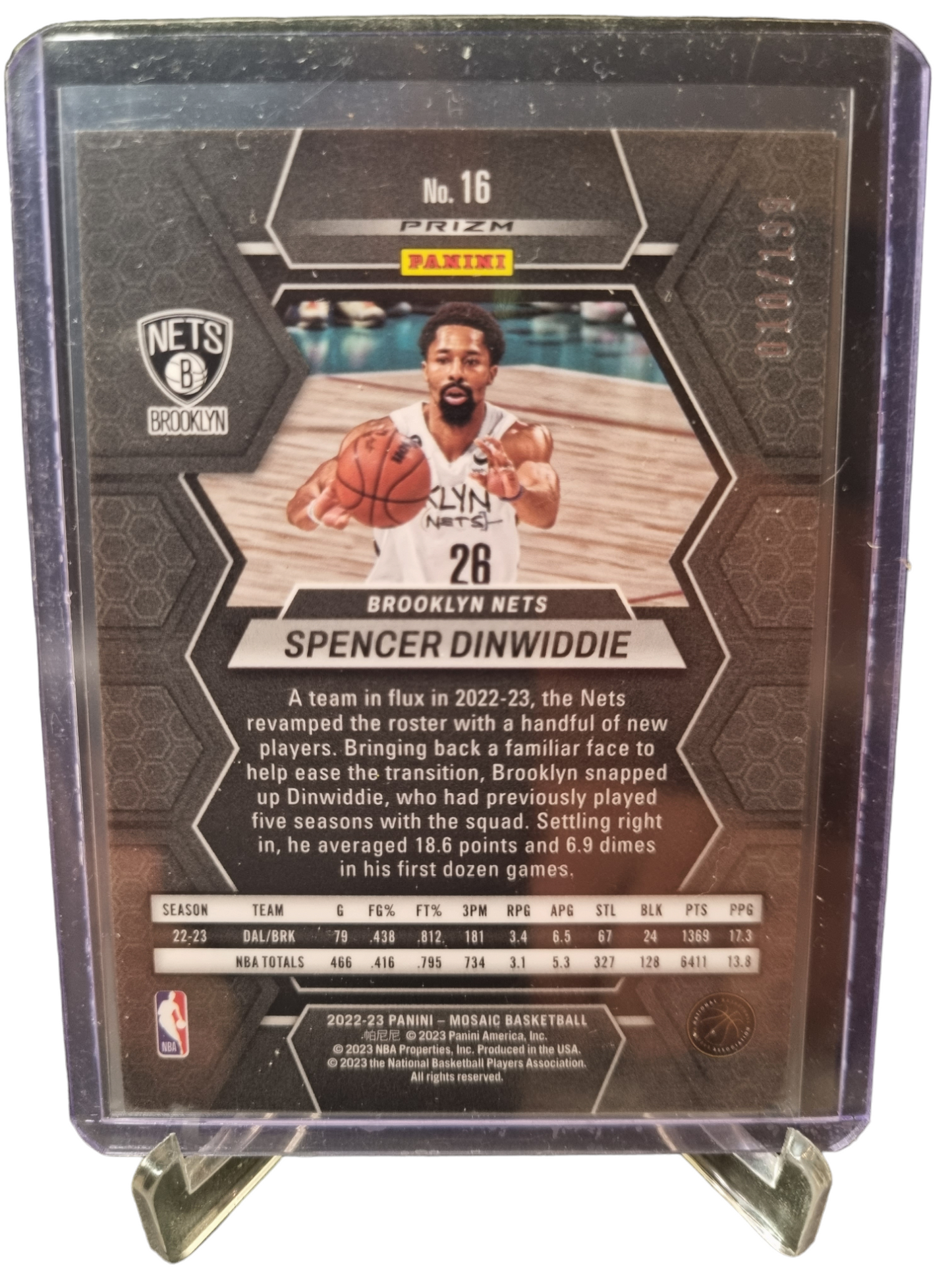 2022-23 Panini Mosaic #16 Spencer Dinwiddie Blue Prizm 010/199