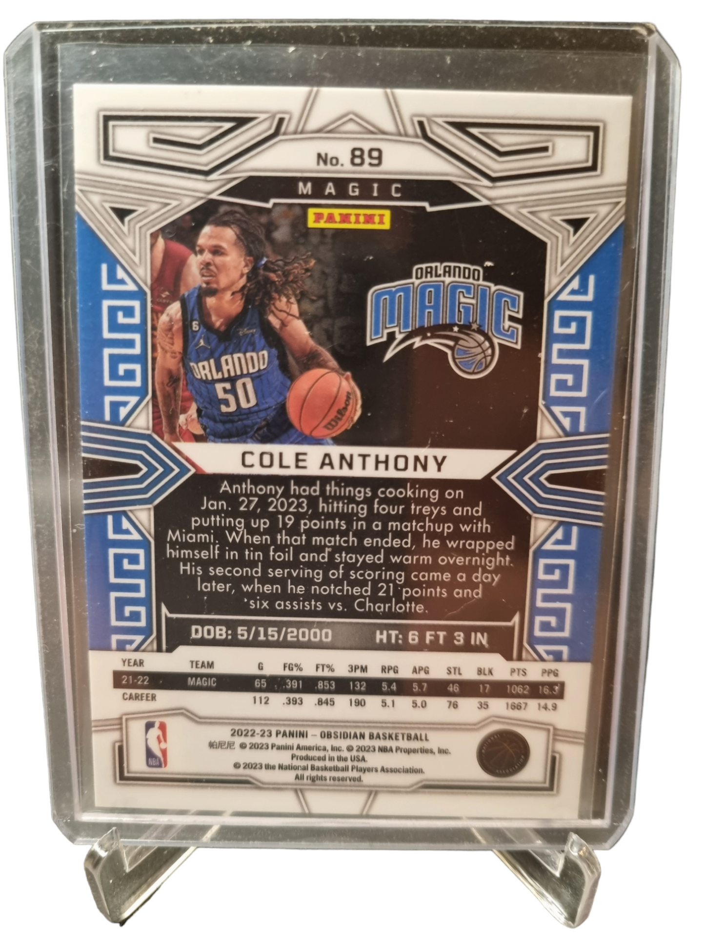 2022-23 Panini Obsidian #89 Cole Anthony