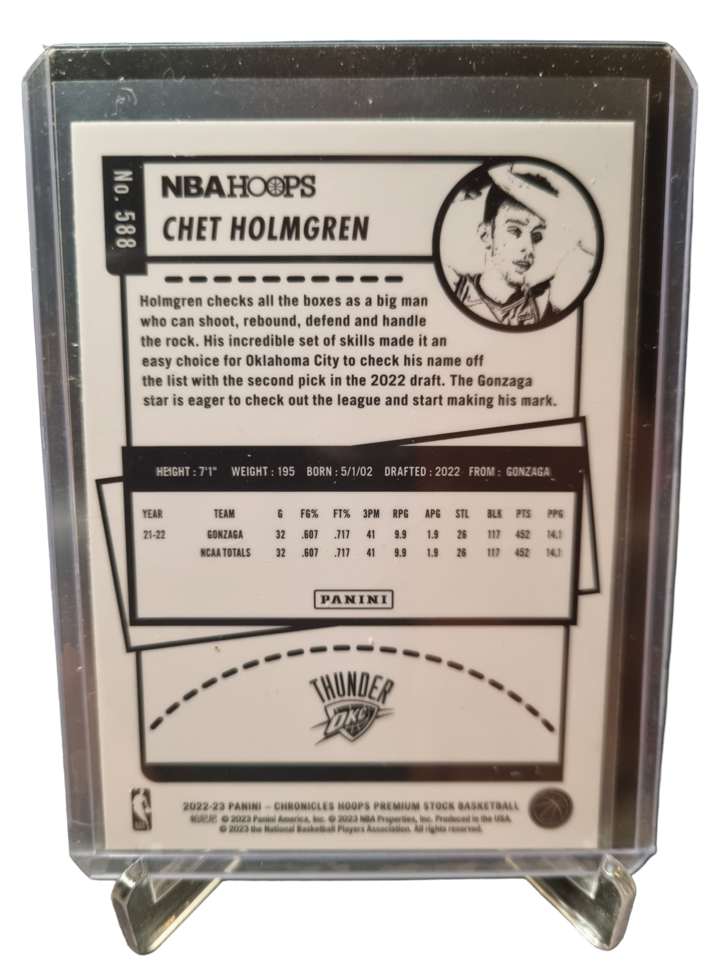2022-23 Panini Chronicles Hoops Premium Stock#588 Chet Holmgren Rookie Card