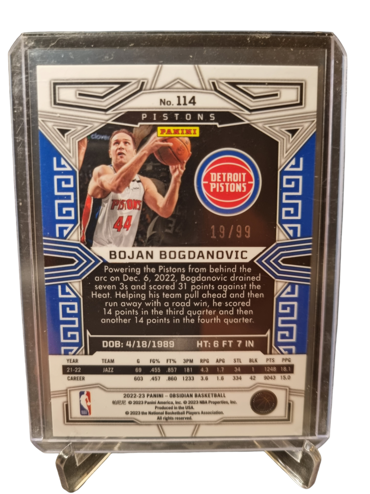 2022-23 Panini Obsidian #114 Bojan Bogdanovic Purple Etch 19/99