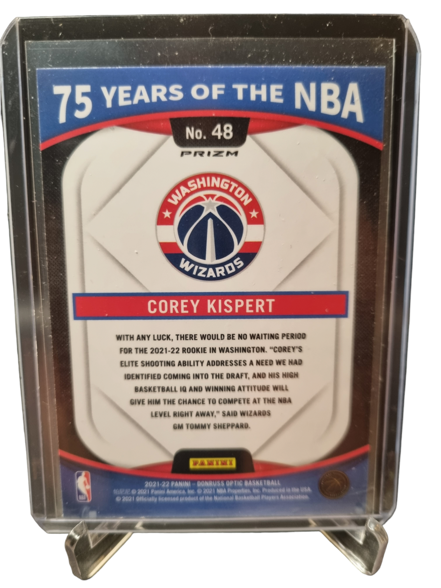 2021-22 Panini Donruss Optic #48 Corey Kispert  Rookie Card 75 Years Of NBA Silver Prizm