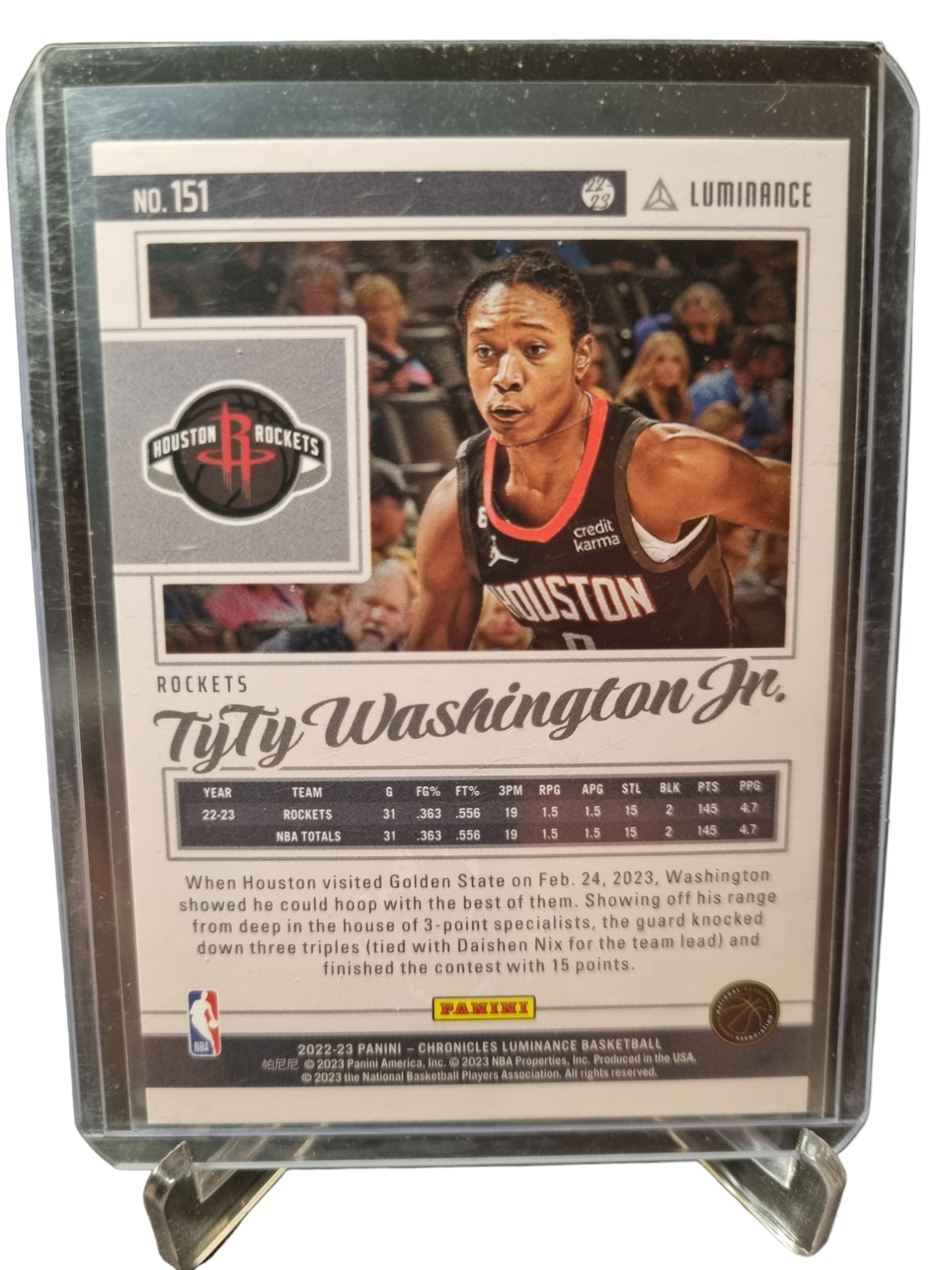 2022-23 Panini Chronicles Luminance #151 TyTy Washington JR Rookie Card Asia