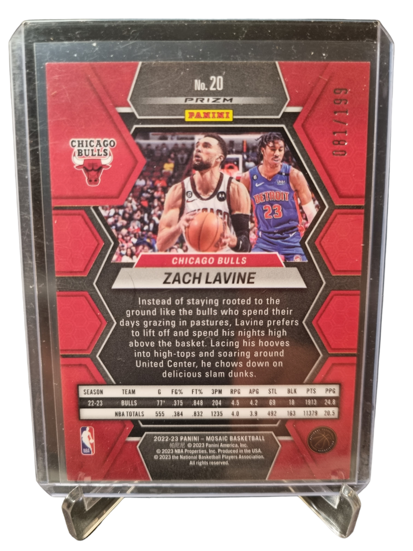 2022-23 Panini Mosaic #20 Zach Lavine Blue Mosaic Prizm 081/199