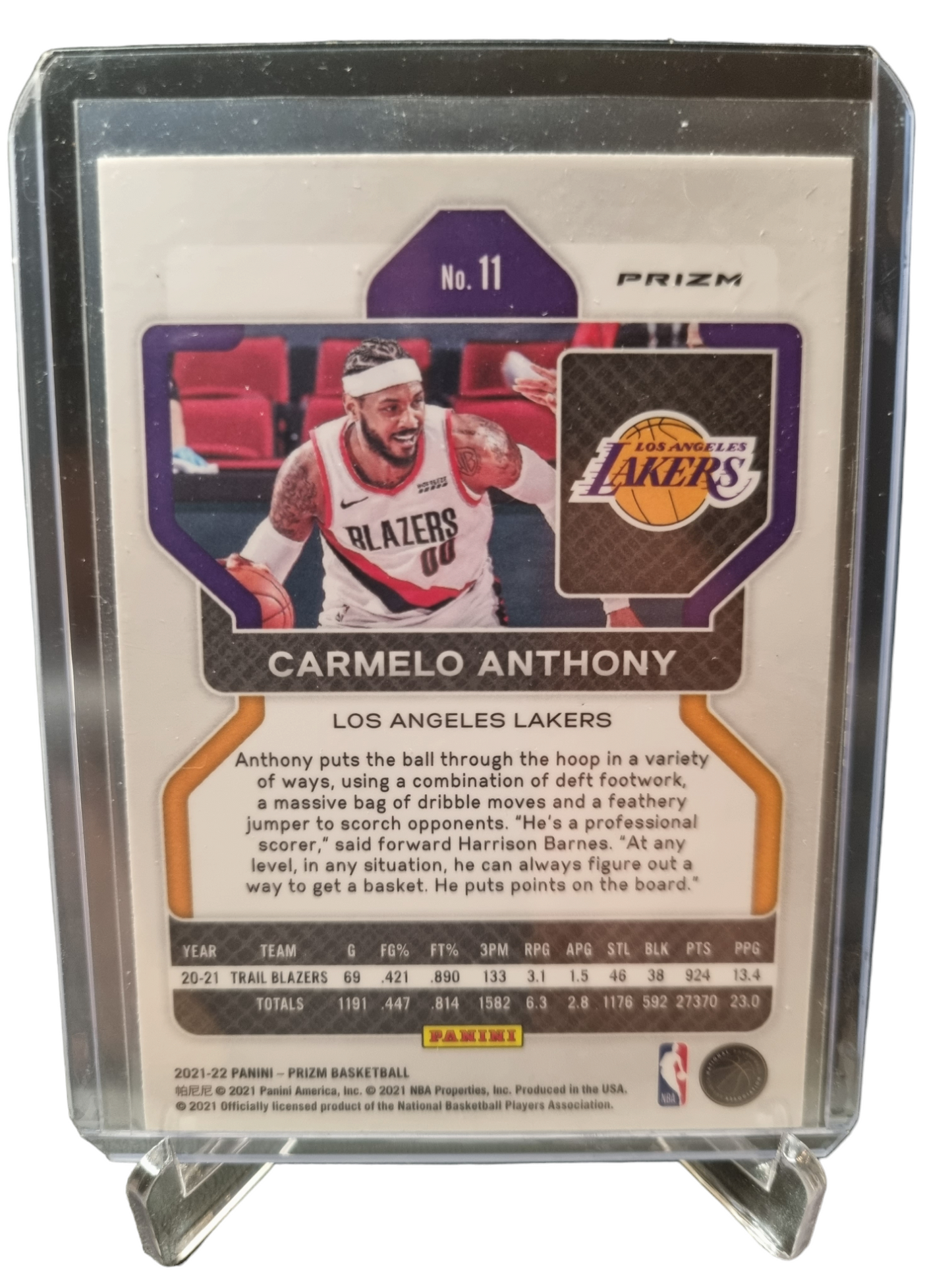 2021-22 Panini Prizm #11 Carmelo Anthony Cracked Ice Prizm