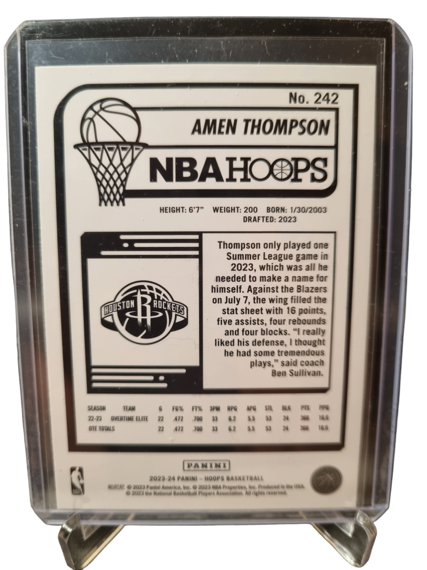 2023-24 Hoops #242 Amen Thompson Rookie Card Purple