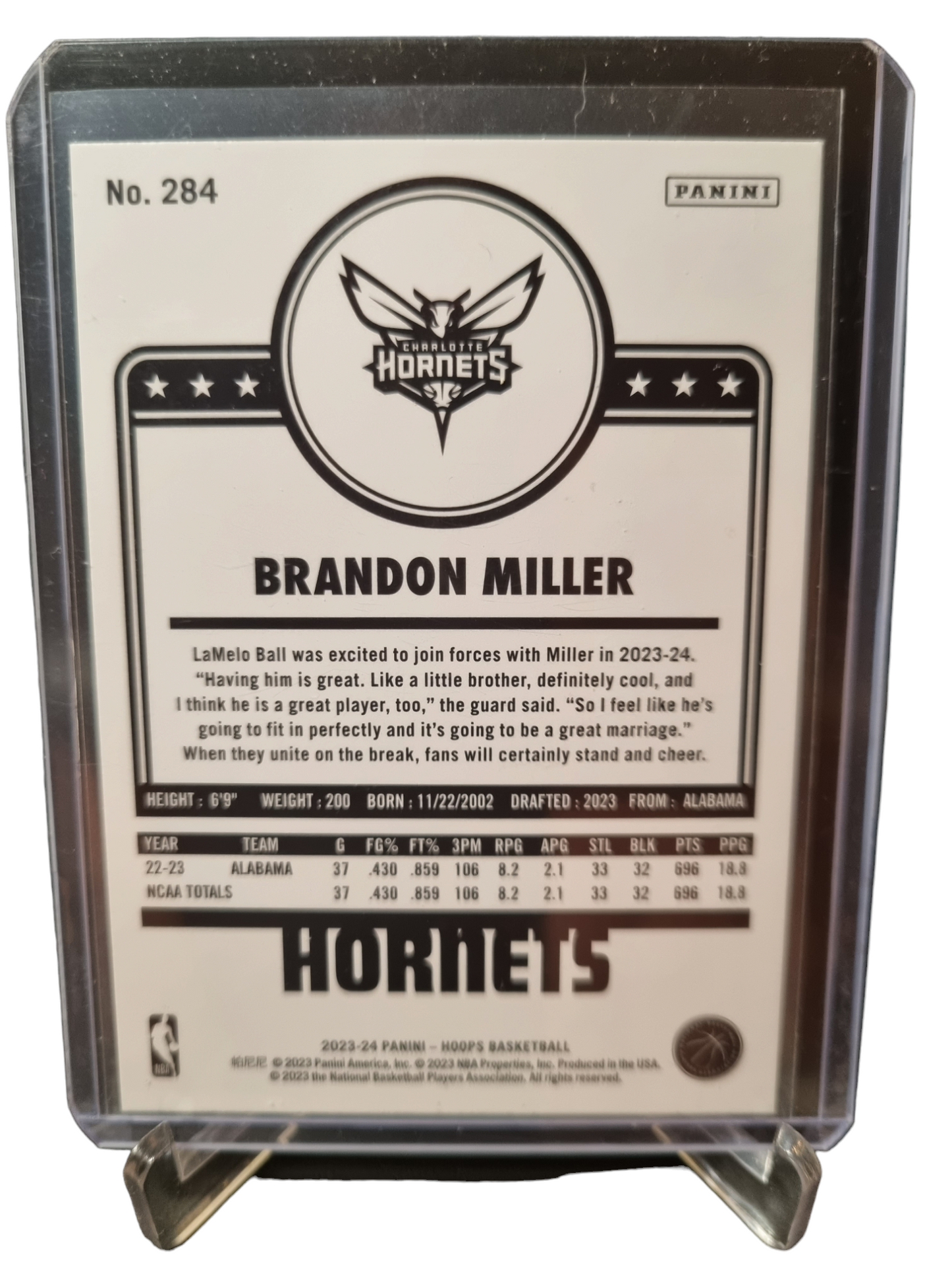 2023-24 Panini Hoops #284 Brandon Miller Rookie Card