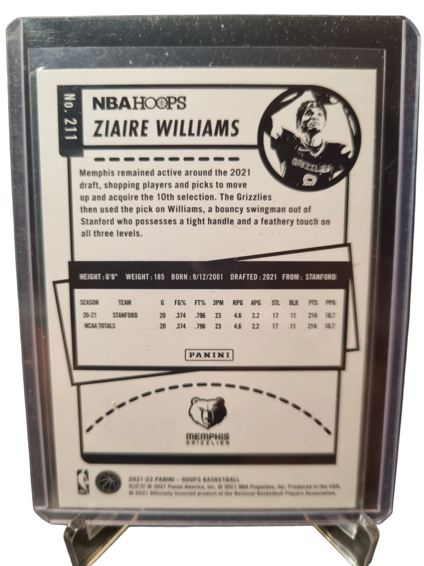 2021-22 Panini Hoops #211 Ziaire Williams Rookie Card Purple