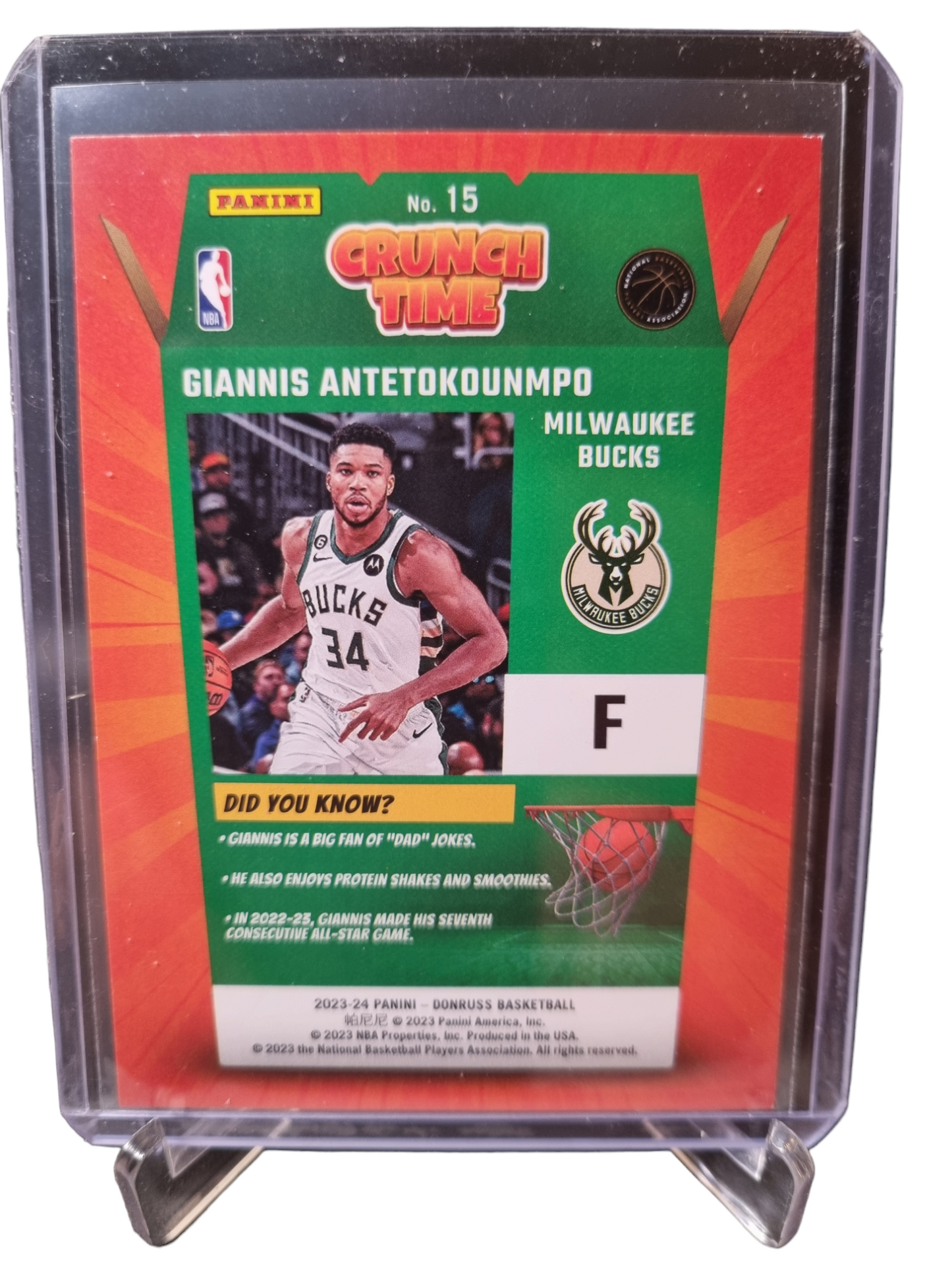 2023-24 Panini Donruss #15 Giannis Antetokounmpo Crunch Time Purple Press Proof