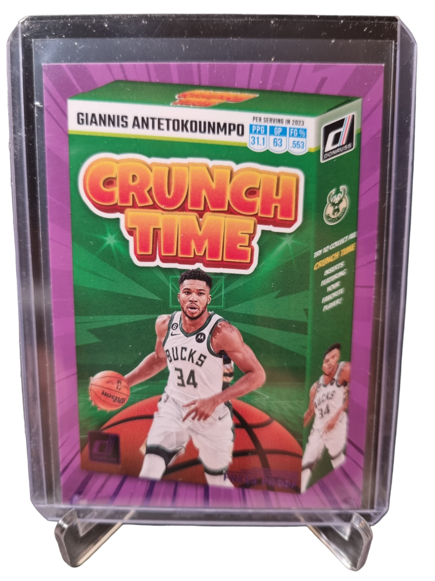 2023-24 Panini Donruss #15 Giannis Antetokounmpo Crunch Time Purple Press Proof