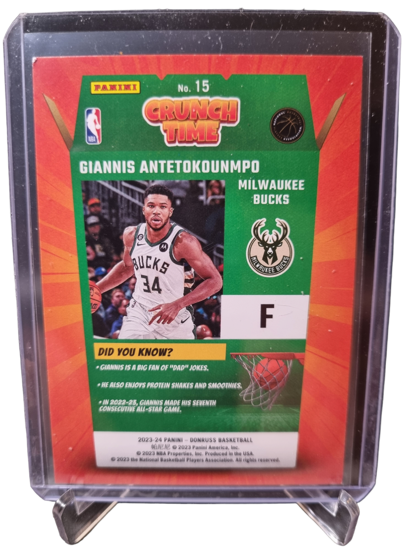 2023-24 Panini Donruss #15 Giannis Antetokounmpo Crunch Time Gold Press Proof