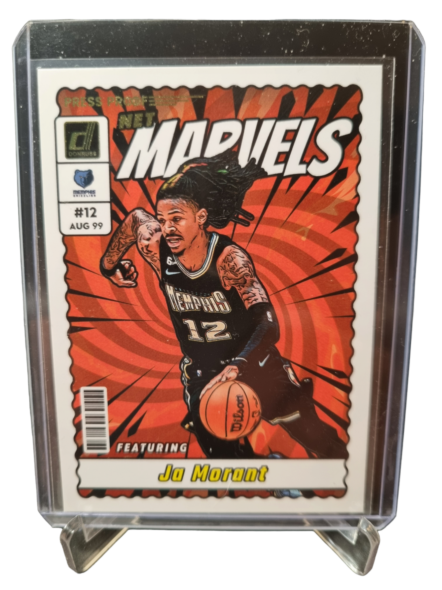 2023-24 Panini Donruss #12 JA Morant Net Marvels Gold Press Proof