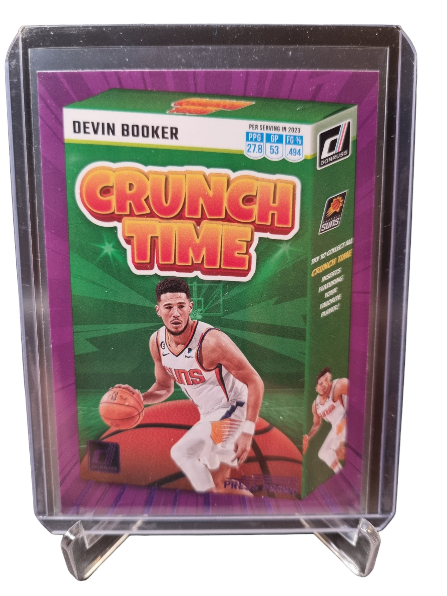 2023-24 Panini Donruss #11 Devon Booker Crunch Time Purple Press Proof