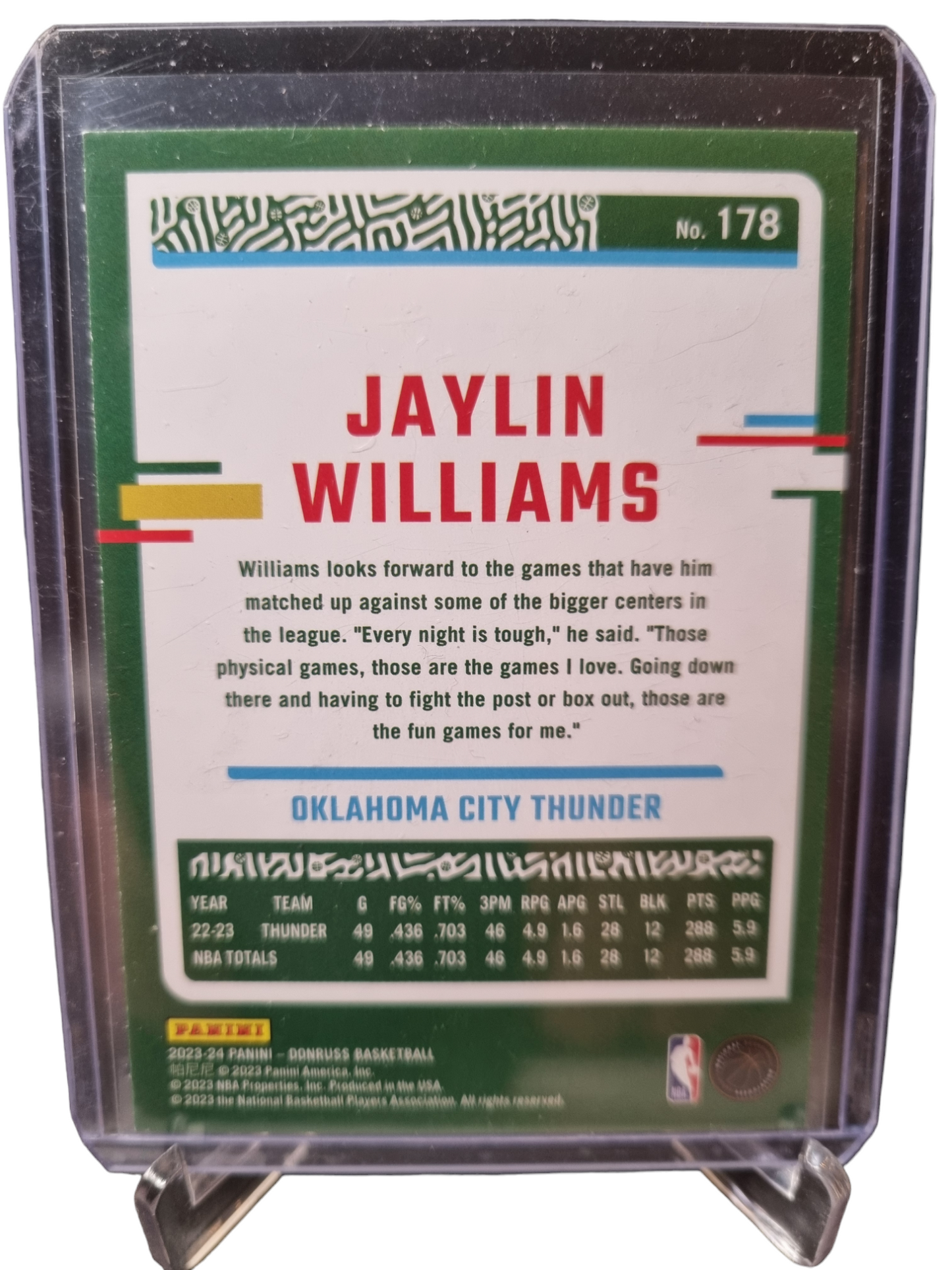 2023-24 Panini Donruss #178 Jaylin Williams Red Laser 43/99