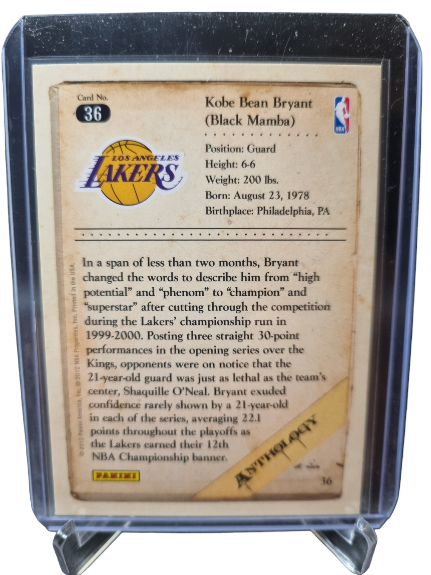 2012 Panini #36 Kobe Bryant Anthology