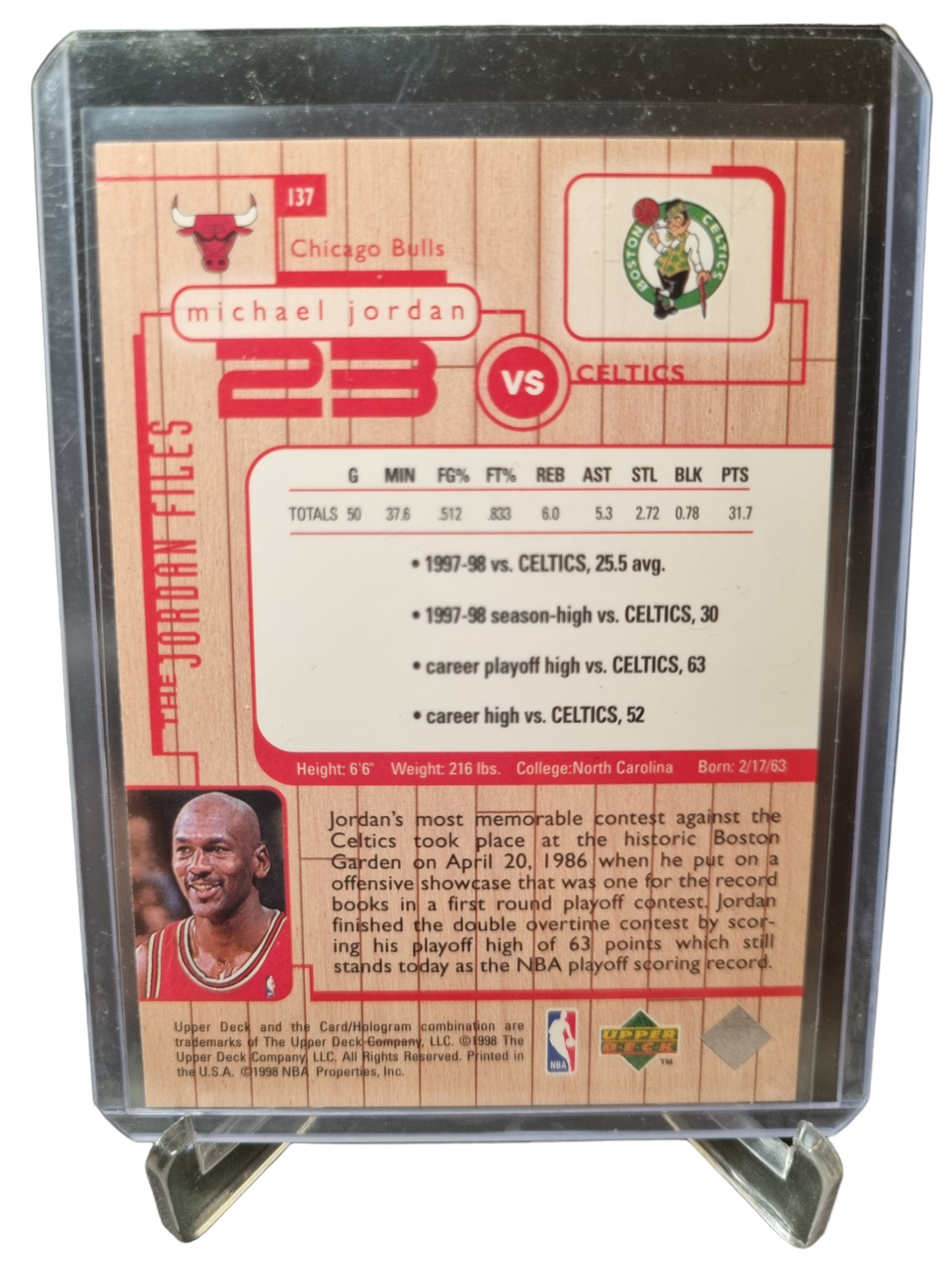 1996 Upper Deck #137 Michael Jordan 23 vs Celtics