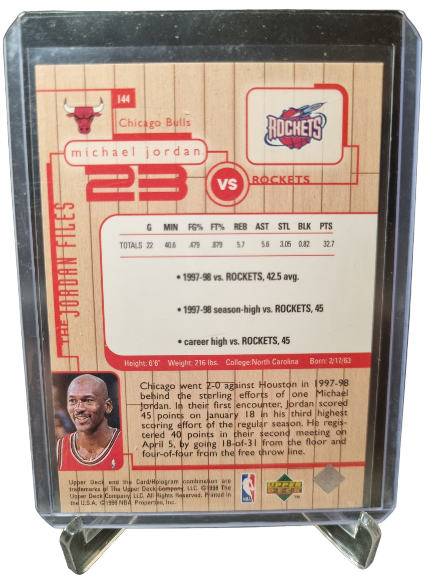 1996 Upper Deck #144 Michael Jordan 23 vs Rockets