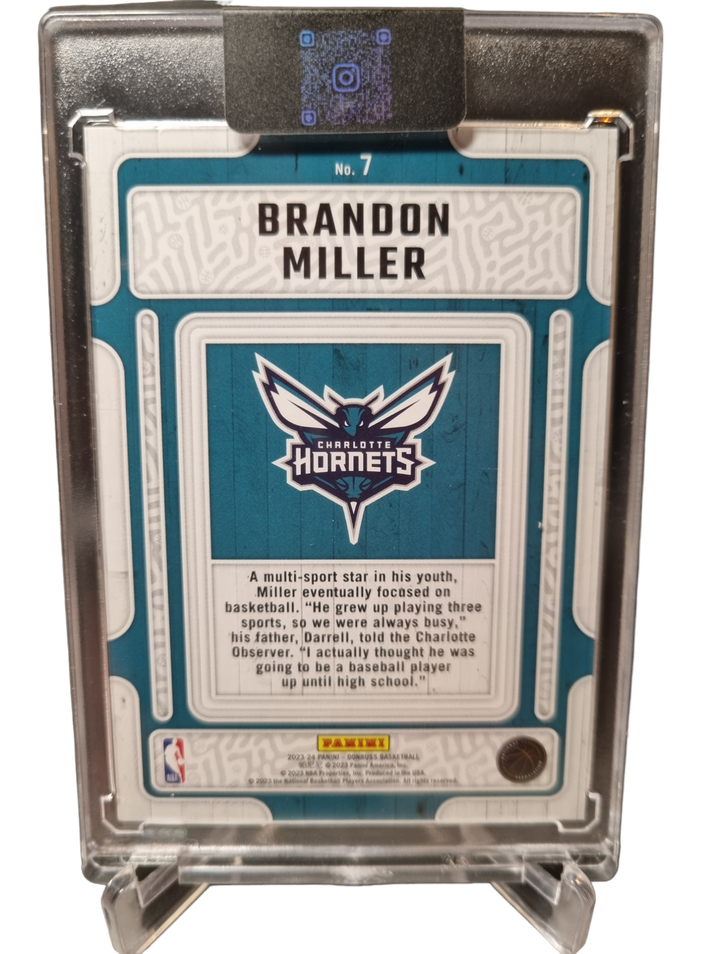 2023-24 Panini Donruss #7 Brandon Miller Rookie Card Hardwood Masters Silver Laser 58/99