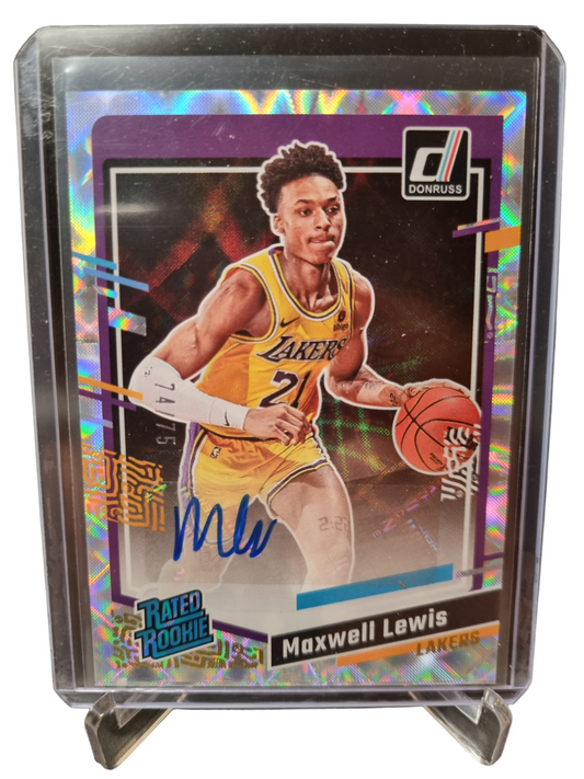 2023-24 Donruss #298 Maxwell Lewis Rookie Card Rated Rookie Frame Silver Holo Autograph 74/75