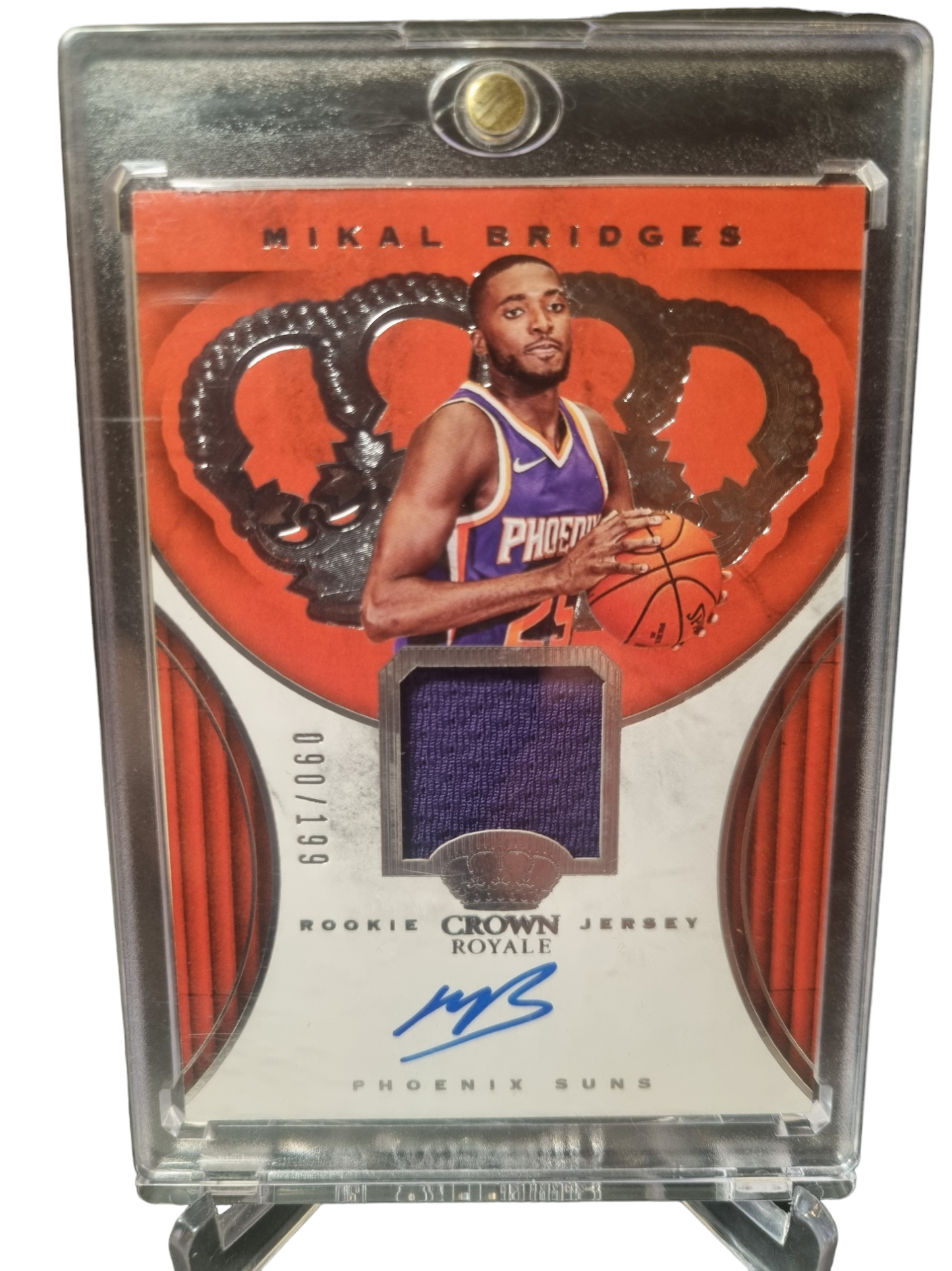 2018-19 Panini Crown Royale #RJA-MKB Mikal Bridges Rookie Card Game Worn Patch on Card Autograph 090/199