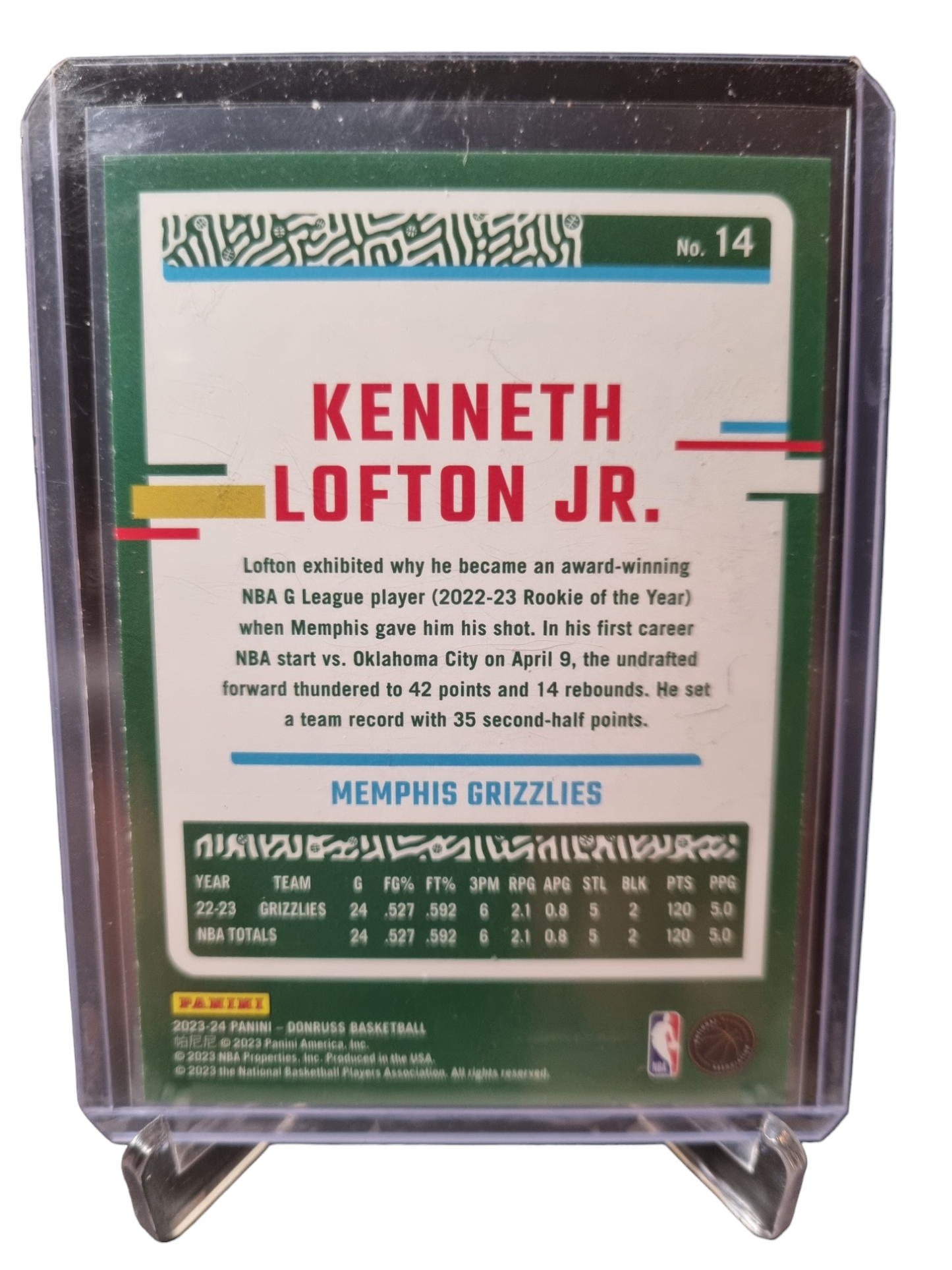 2023-24 Panini Donruss #14 Kenneth Lofton JR Green Laser Holo