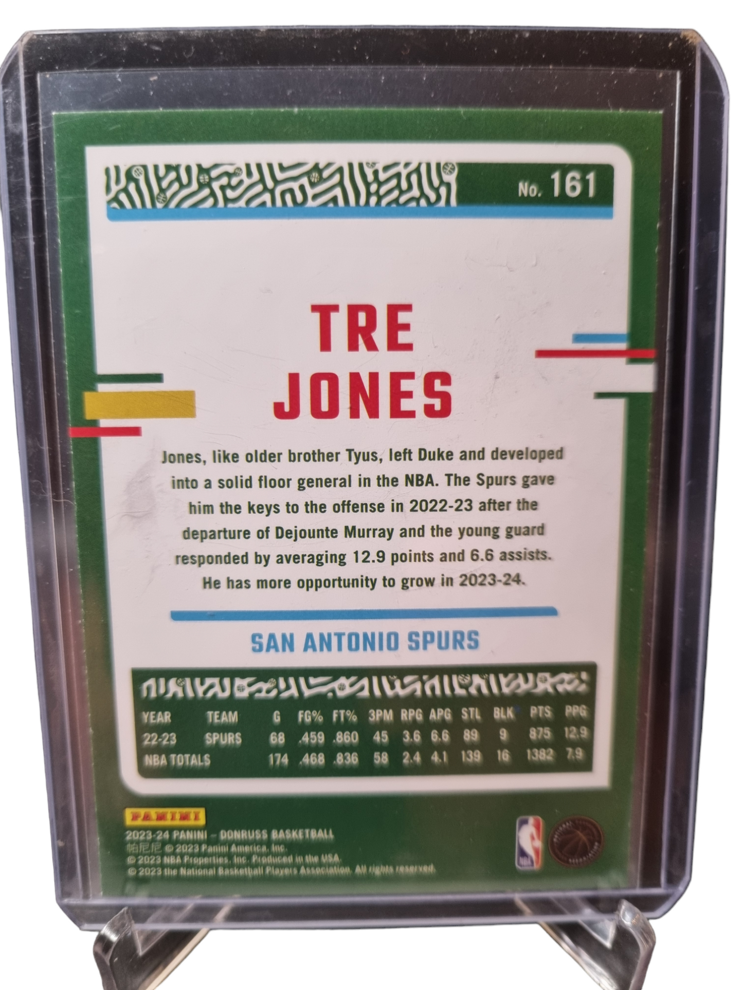 2023-24 Panini Donruss #161 Tre Jones Green Laser Holo