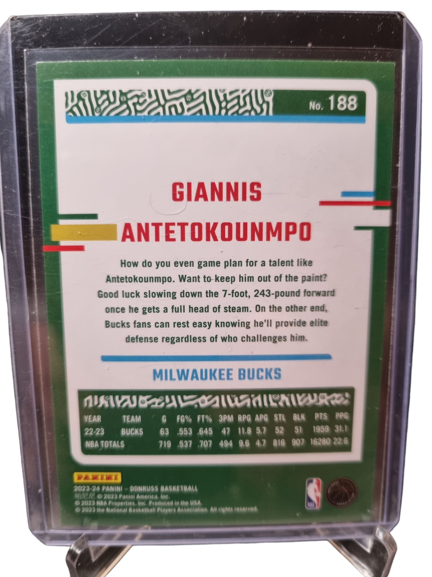 2023-24 Panini Donruss #188 Giannis Antetokounmpo Press Proof