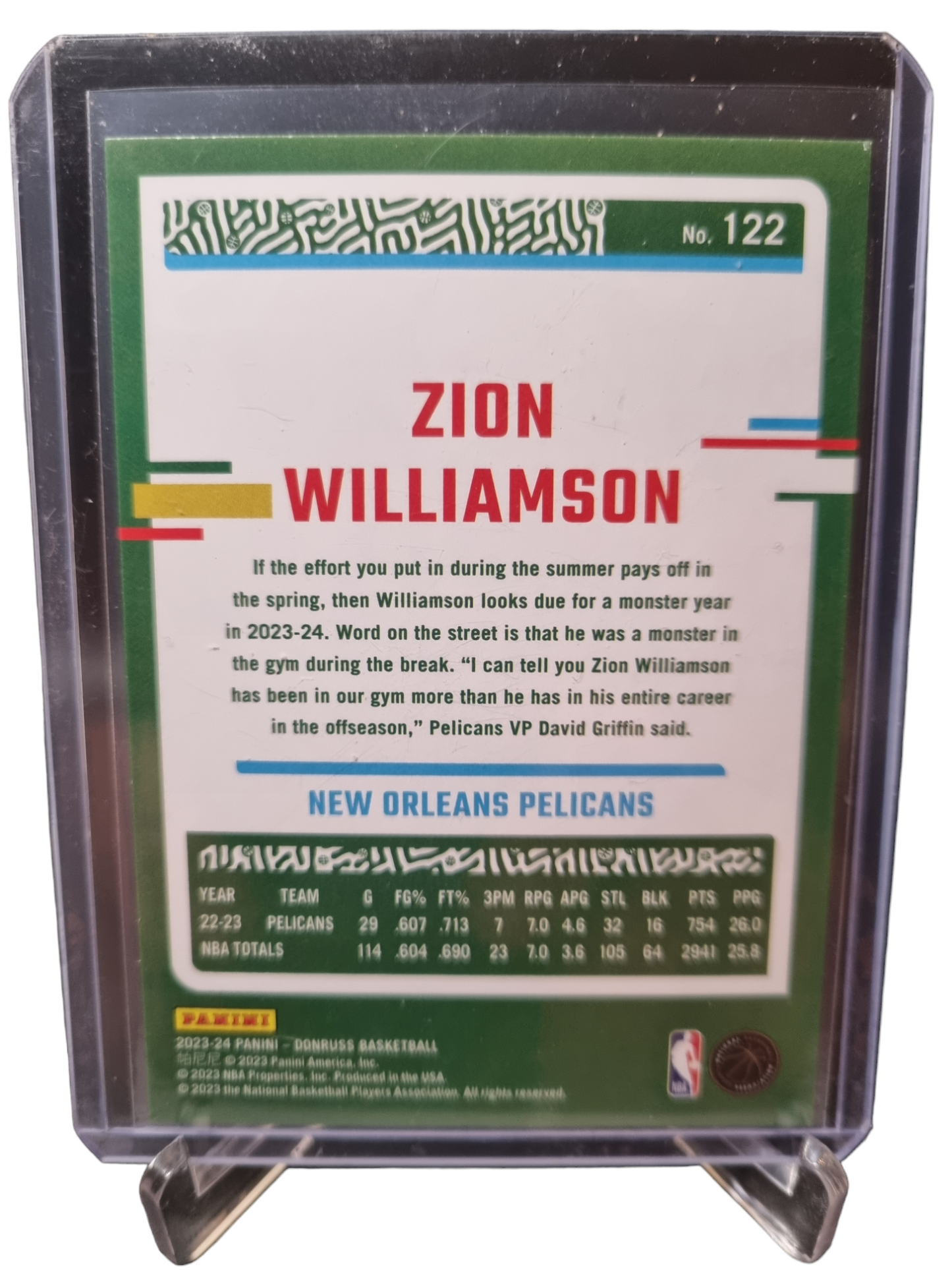 2023-24 Panini Donruss #122 Zion Williamson Press Proof