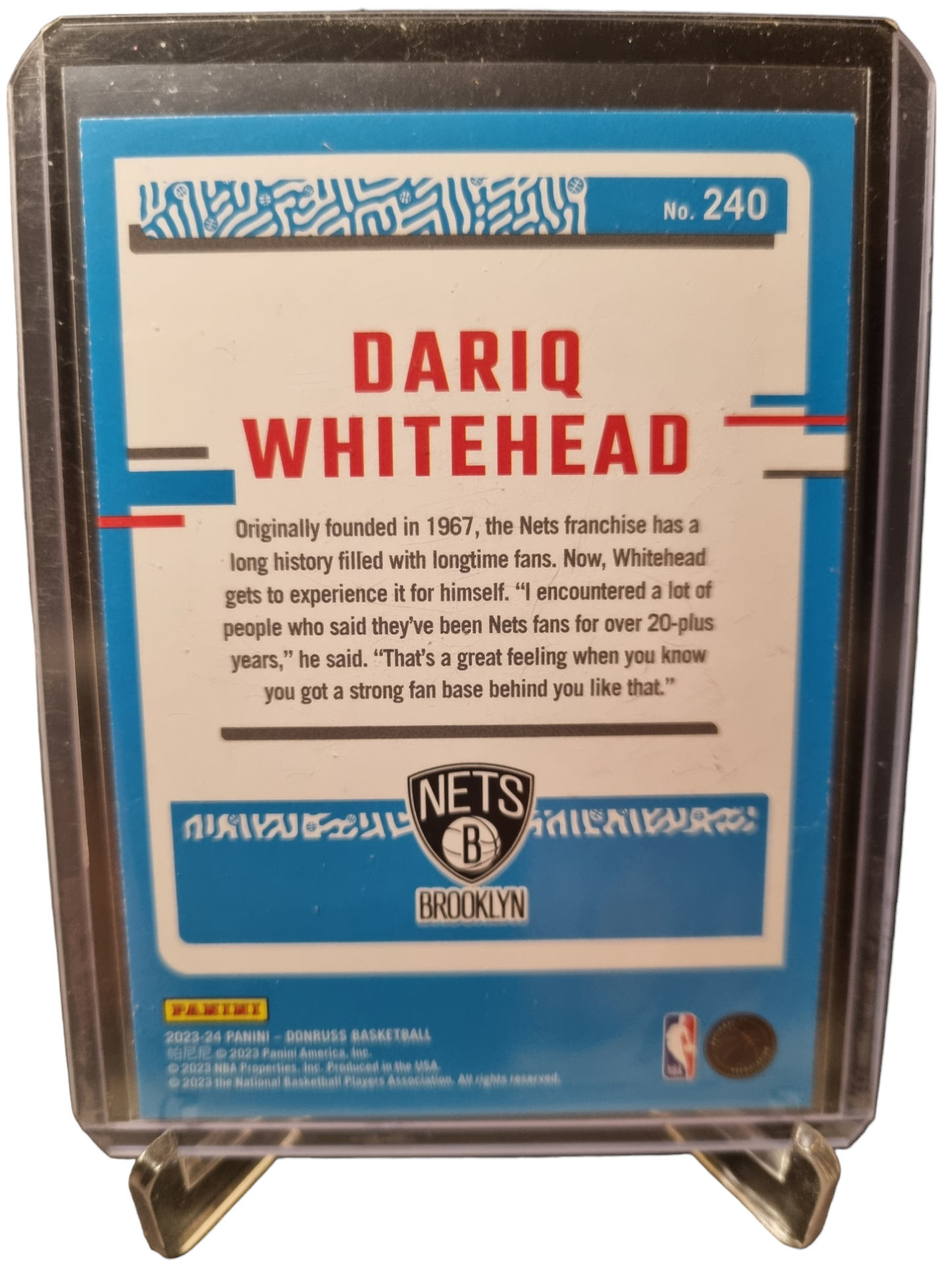 2023-24 Panini Donruss #240 Dariq Whitehead Rated Rookie Press Proof