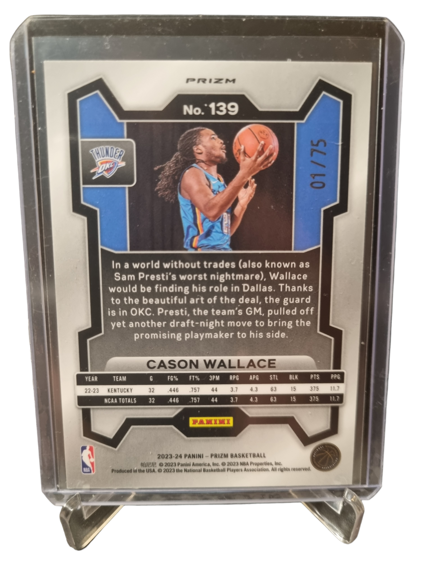 2023-24 Panini Prizm #139 Cason Wallace Rookie Card Red Power Prizm 01/75