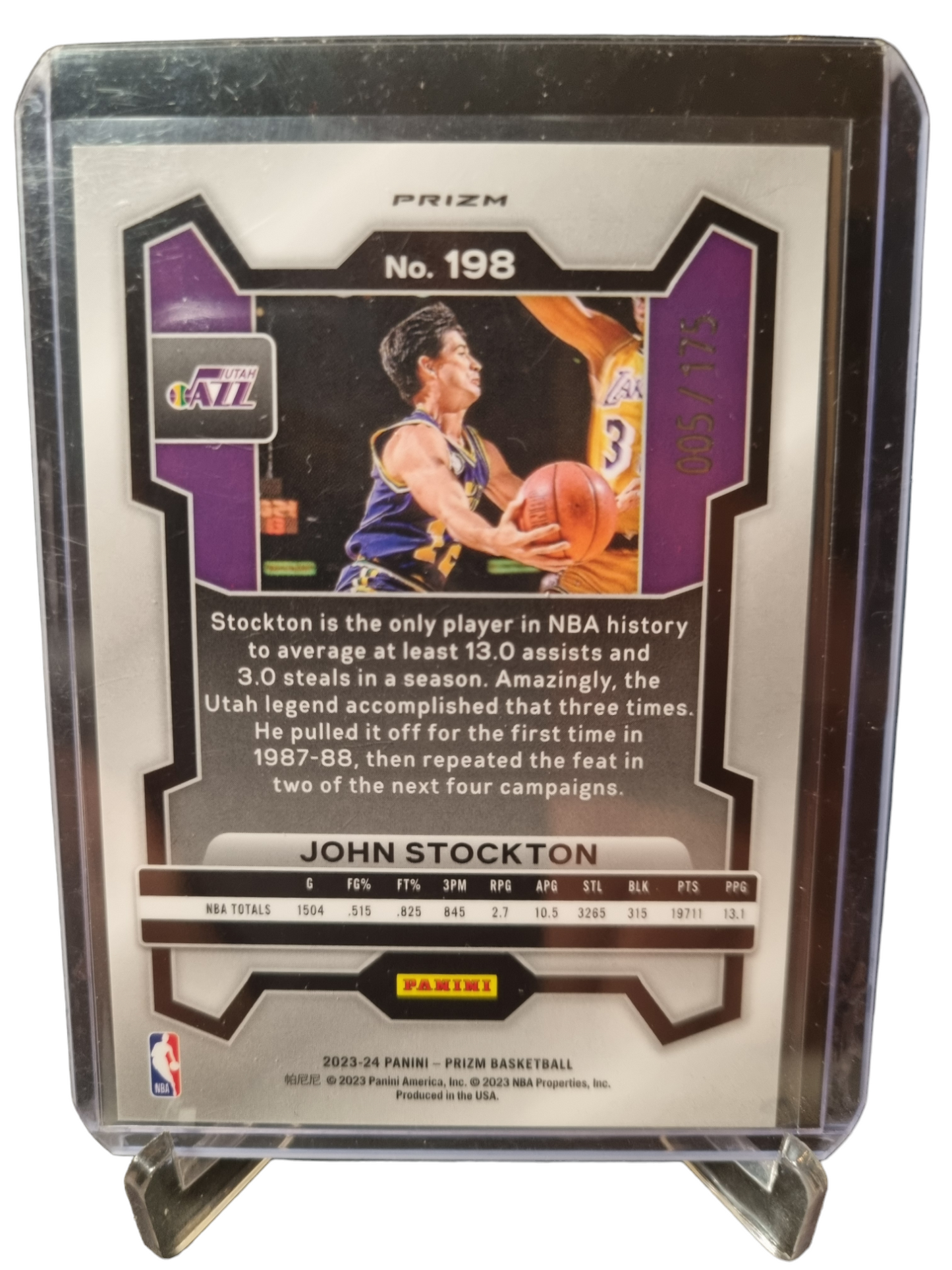 2023-24 Panini Prizm #198 John Stockton White Prizm 005/175