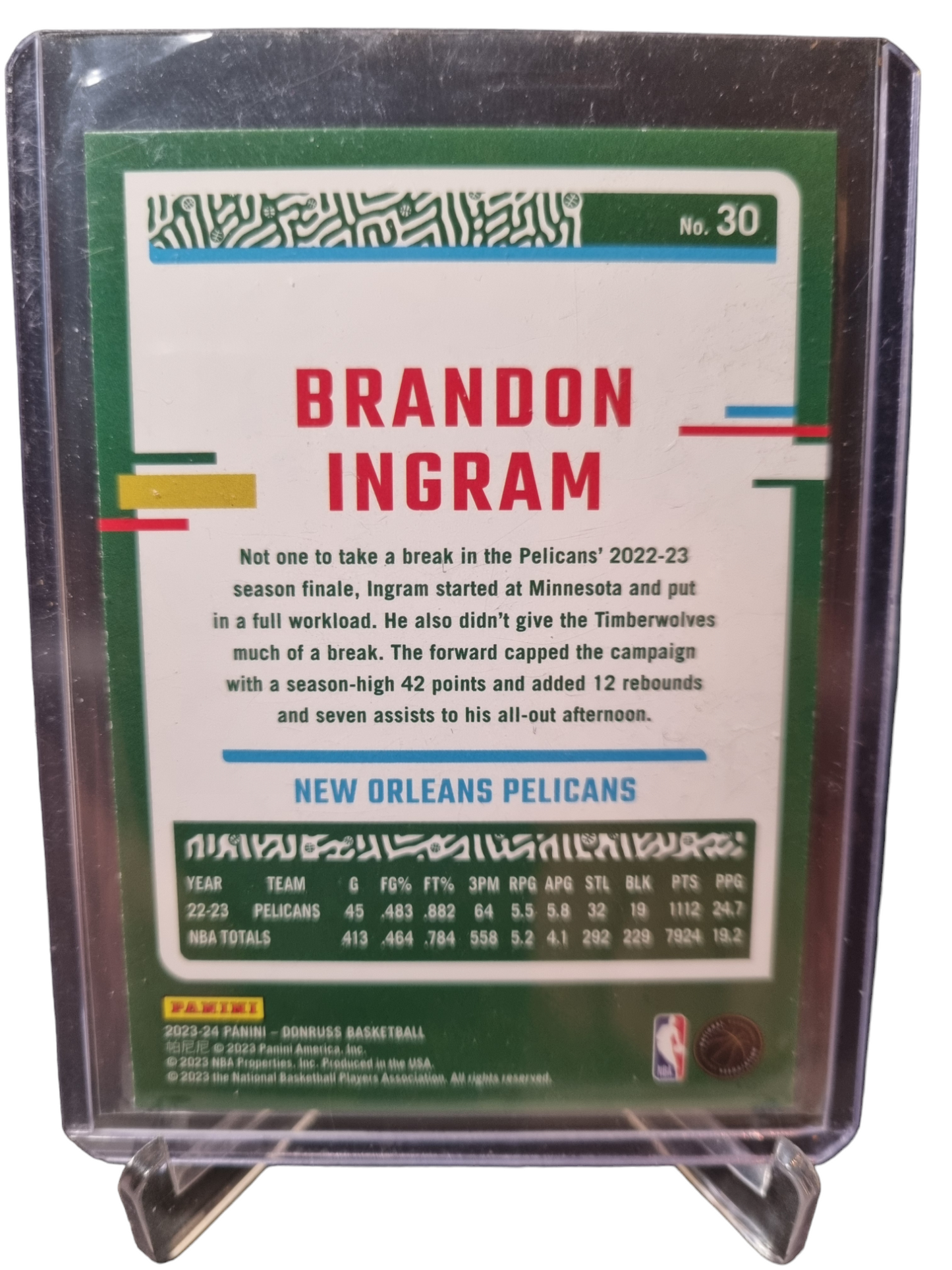 2023-24 Panini Donruss #30 Brandon Ingram Green Laser Holo