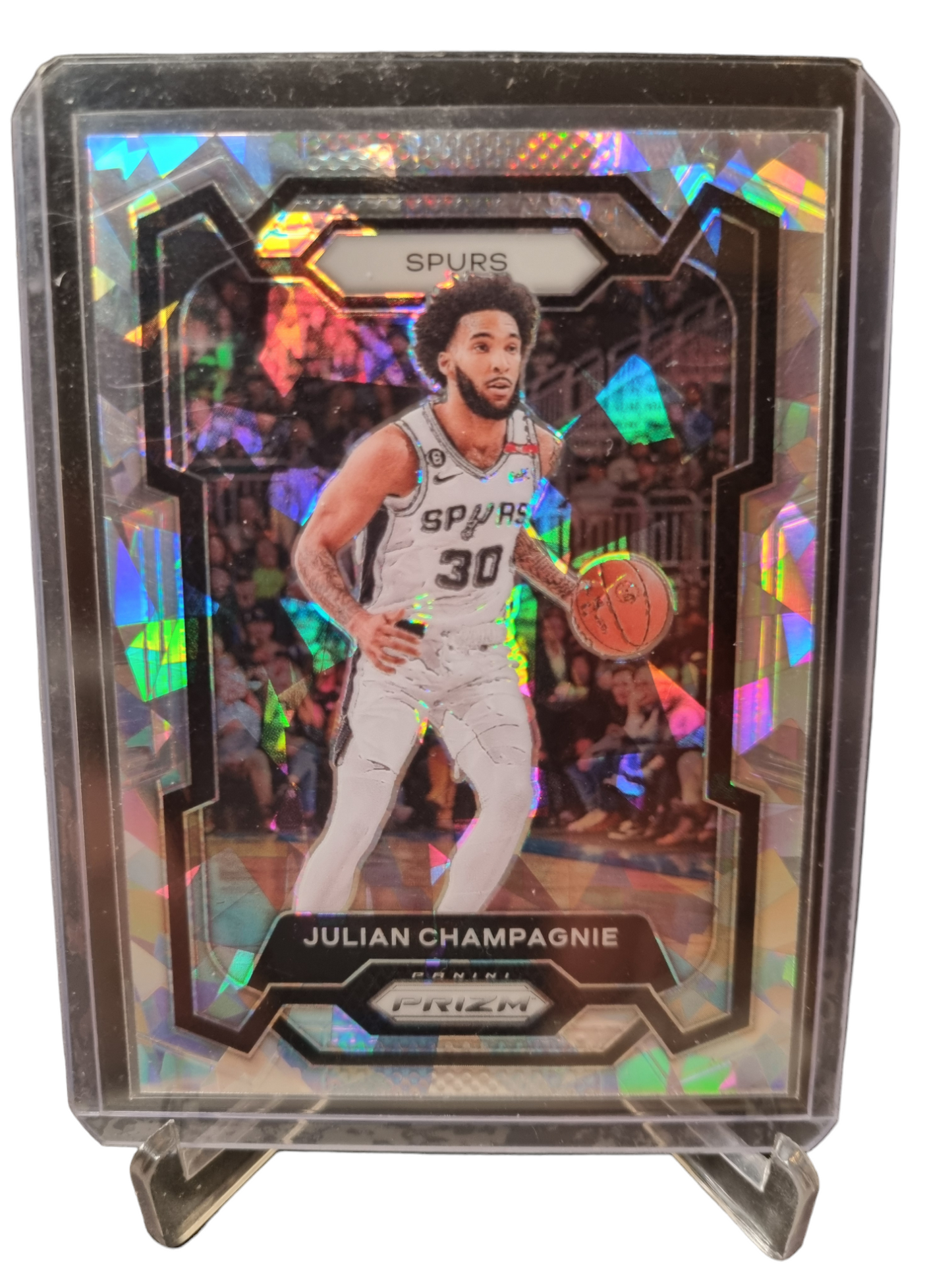 2023-24 Panini Prizm #124 Julian Champagnie Cracked Ice Silver Prizm